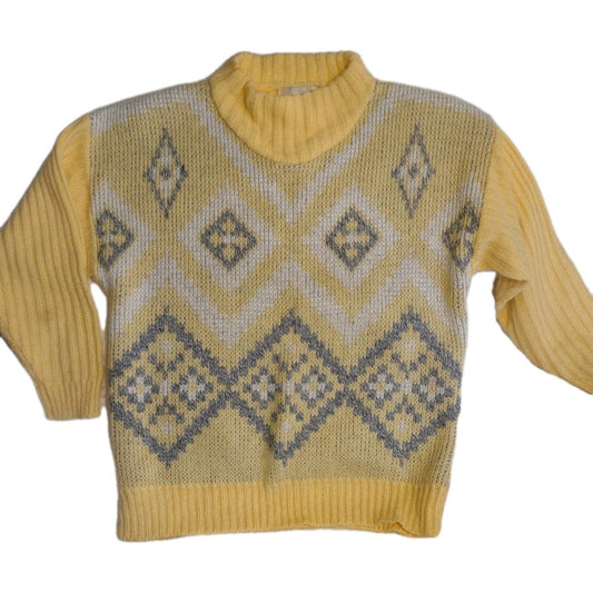 Together Yellow Geometric Acrylic Sweater L 12/14 Taiwan ROC Vintage 80s 90s