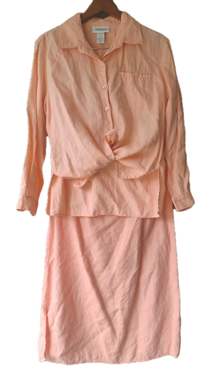 Chadwicks 100% Linen Set 10P Peach Shirt Skirt Two Piece Outfit RN107444