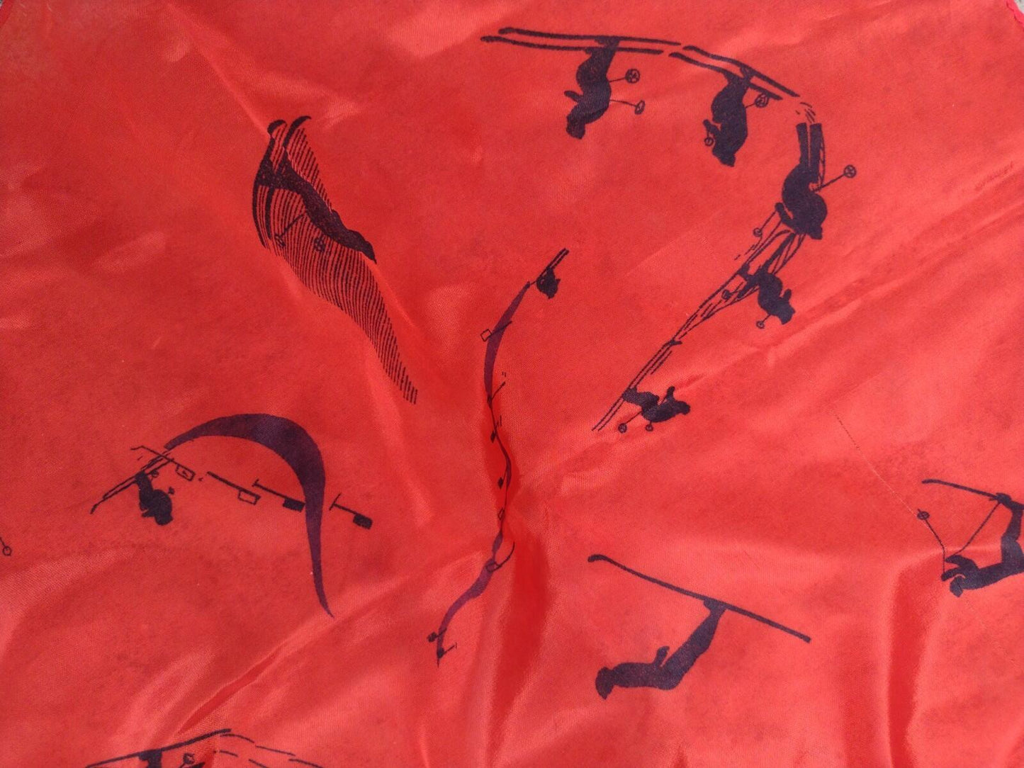 Vintage Schiheil Sporta Ski Scarf Red 1950s Alpine Winter Graphic Retro Lodge