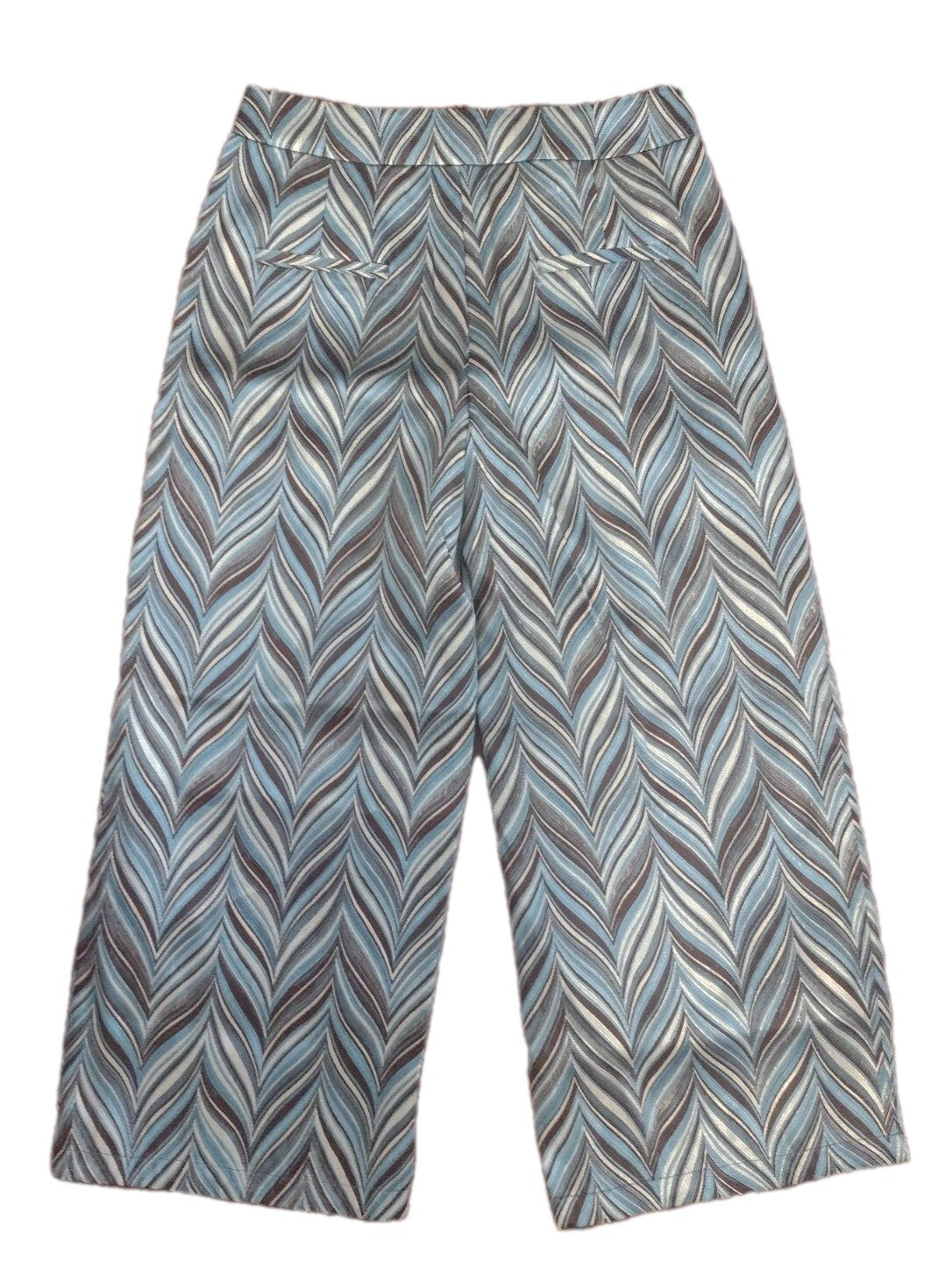 Beulah Style Cropped Ankle Pants Large Blue Brown Chevron Jacquard Career NWT
