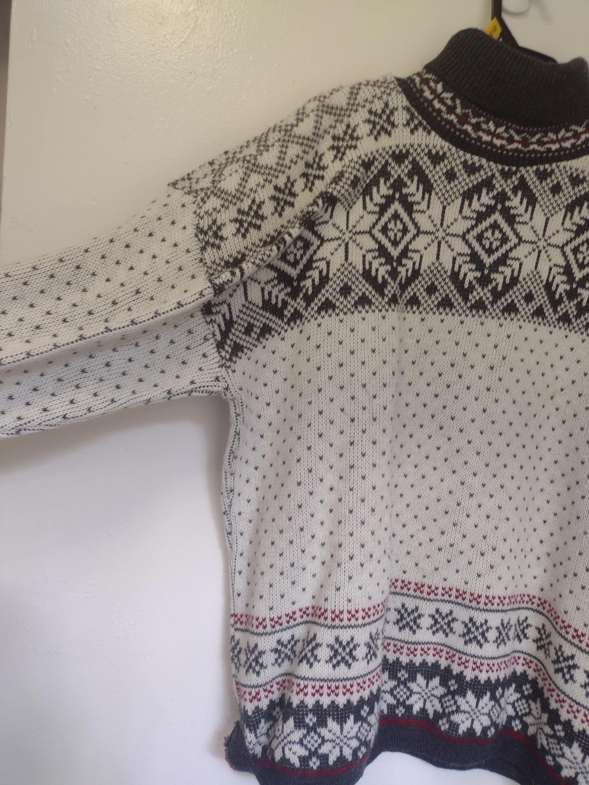 Vintage SPUNKY Brand Fair Isle Sweater Turtleneck Sz L Women's Gray White