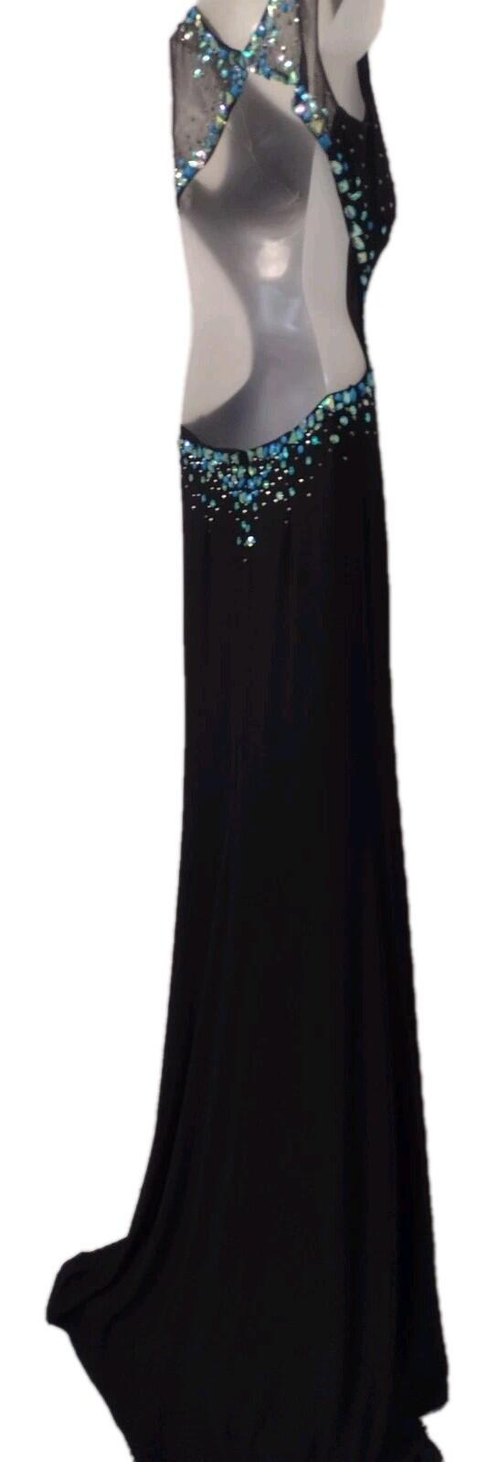 JK Black Rhinestone Keyhole Evening Gown Stretch Formal Dress Size 6