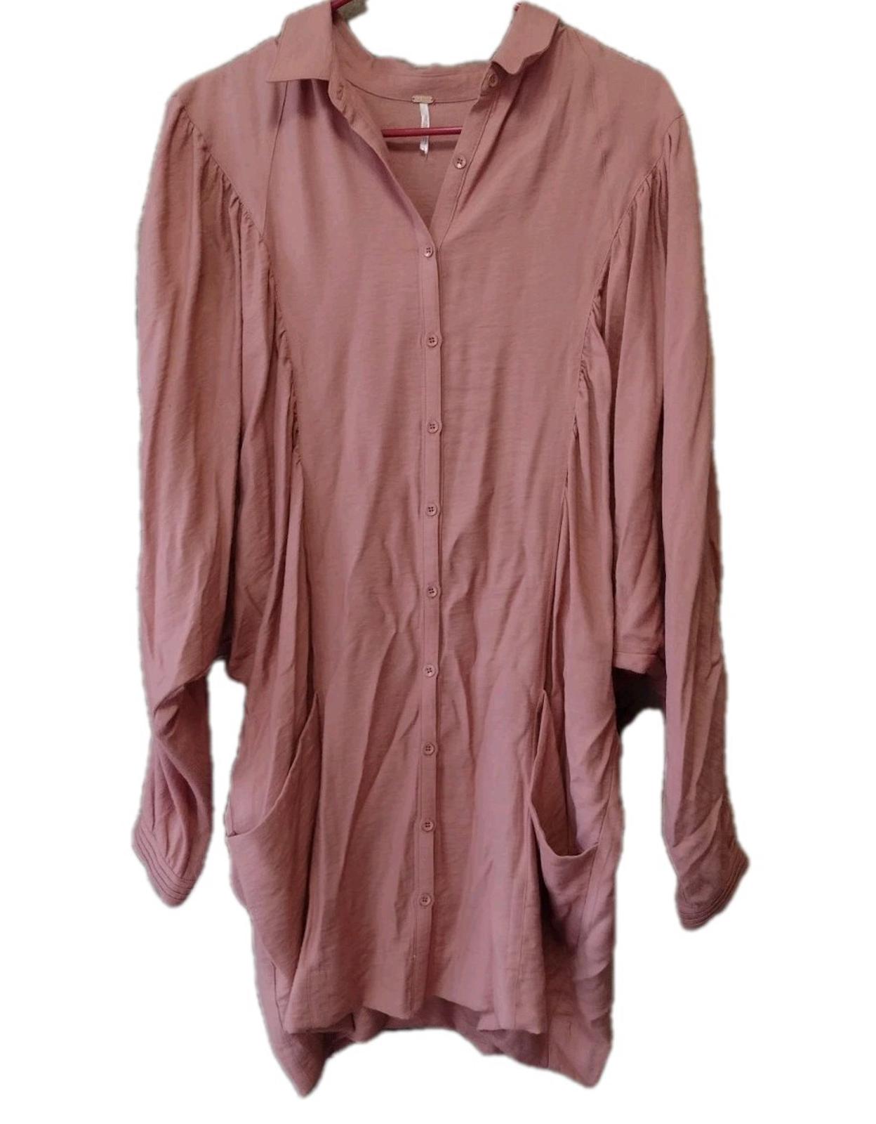 Free People Terracotta Button-Up Tunic /Dress Batwing Pleated Pockets Sz M