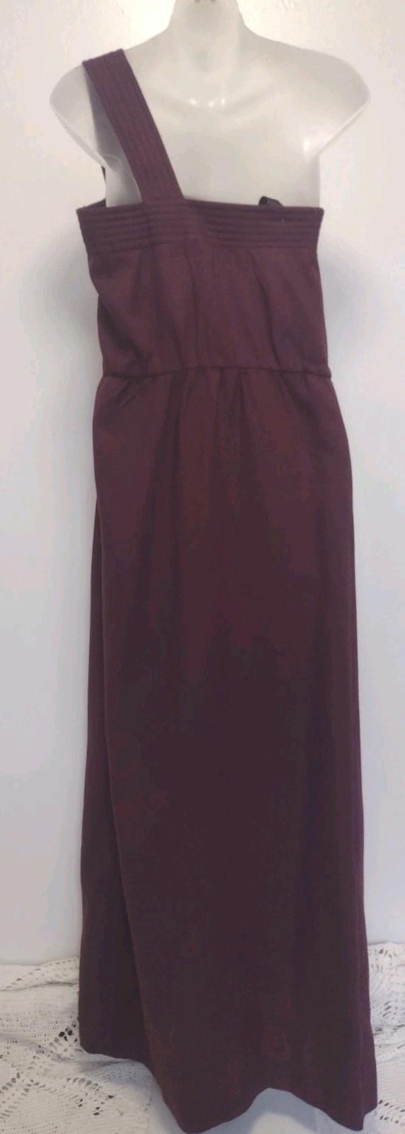 Vintage 60s Eggplant Wool Evening Coat & One‑Shoulder Gown Set w/ Mink Cuffs M