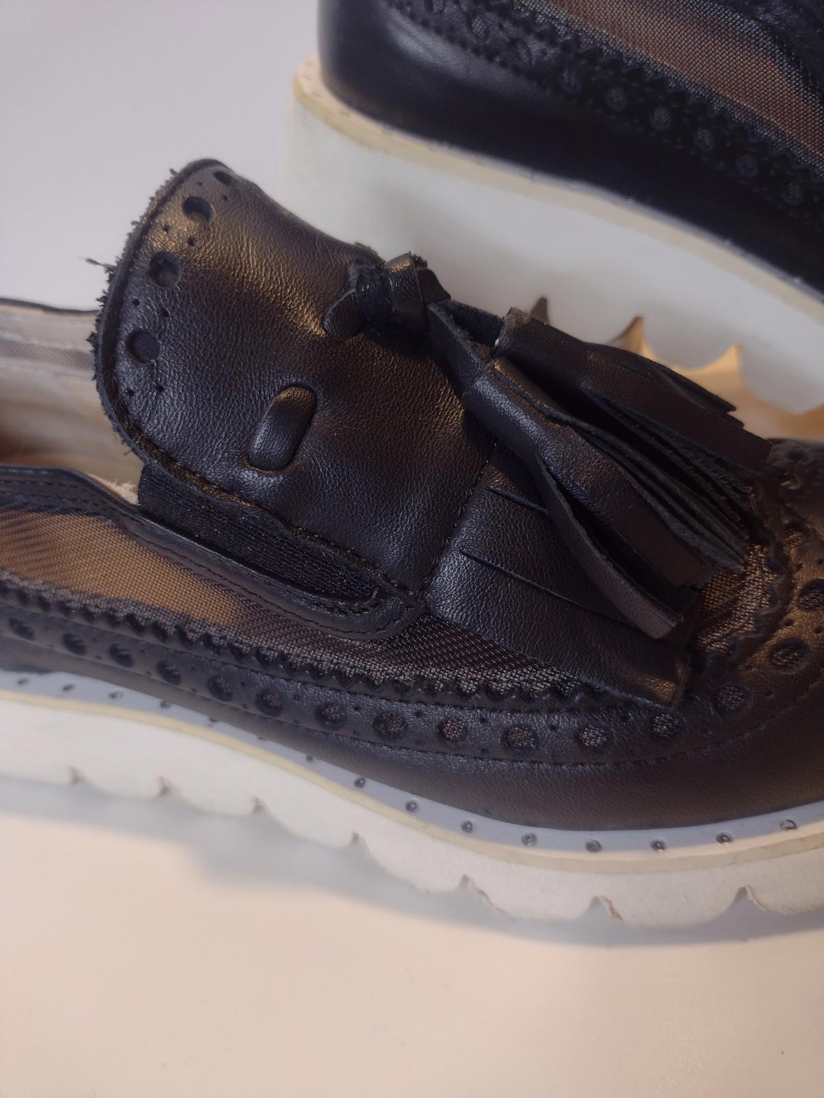 Giordana F Italy Black Leather Tassel Loafers Mesh 1.5in Platform Size 6.5‑7