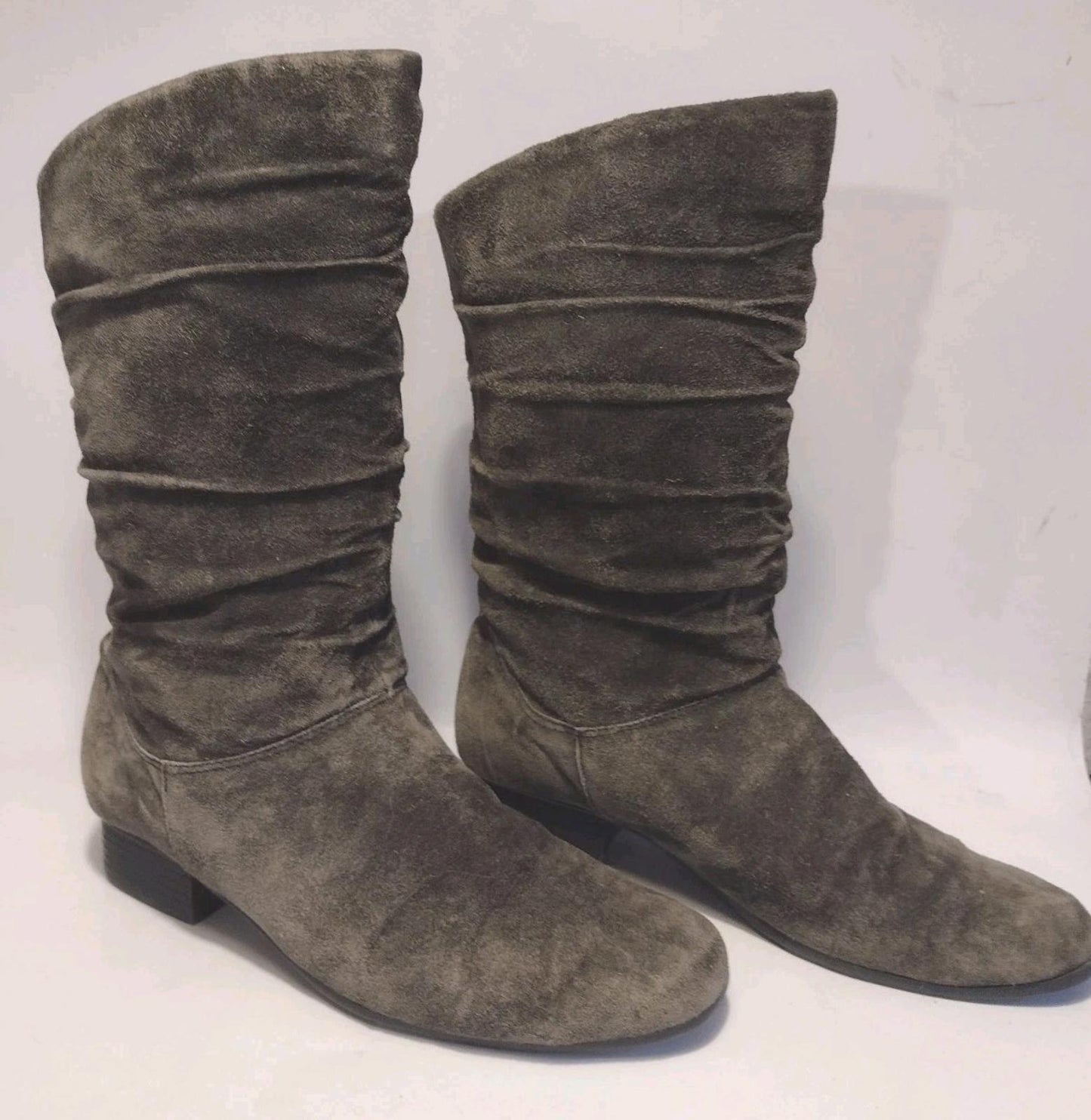 Vintage 90s Fanfares “Estell” Slouch Suede Boots Dark Gray Size 8.5 Soft & Rare