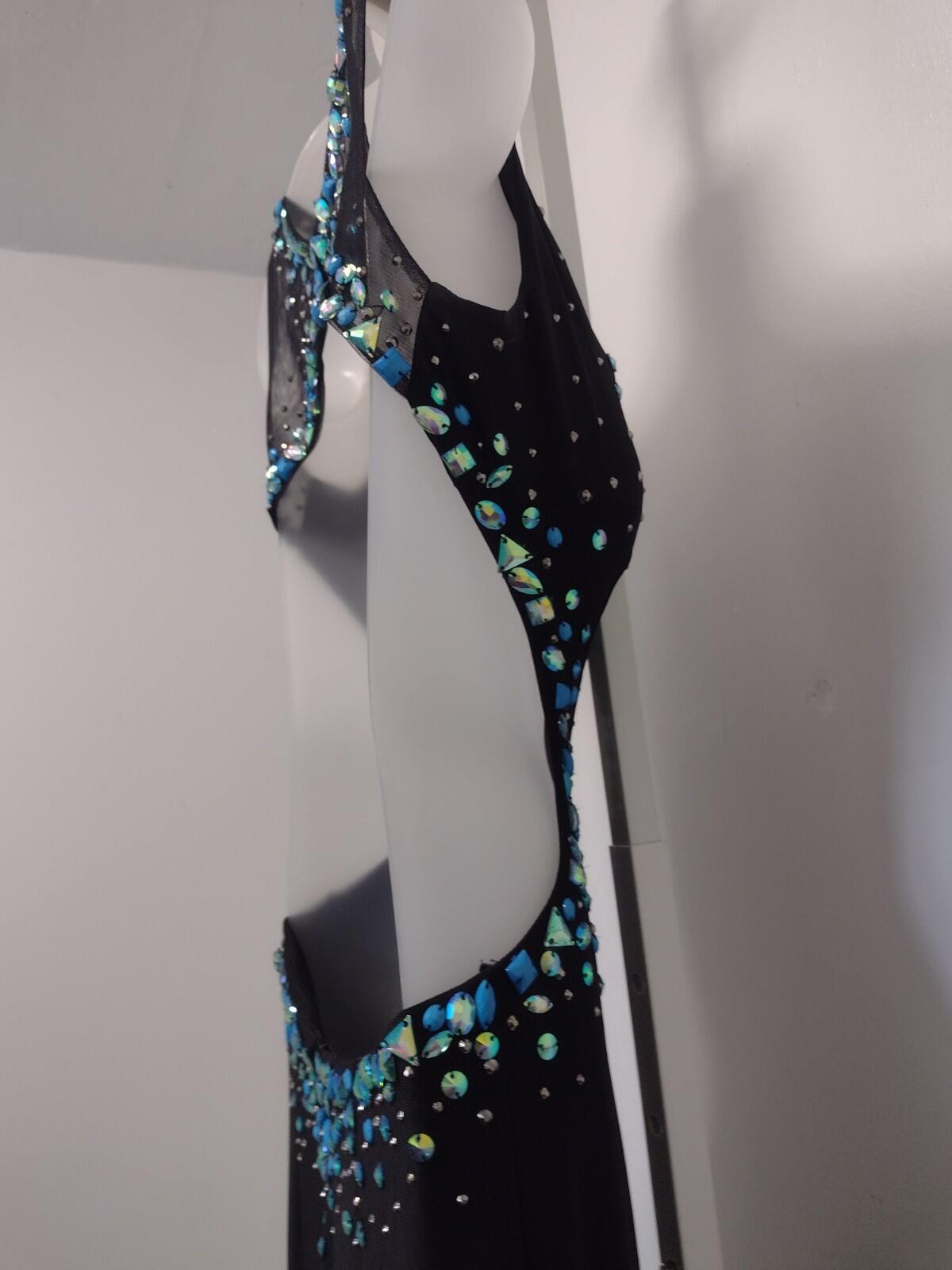 JK Black Rhinestone Keyhole Evening Gown Stretch Formal Dress Size 6