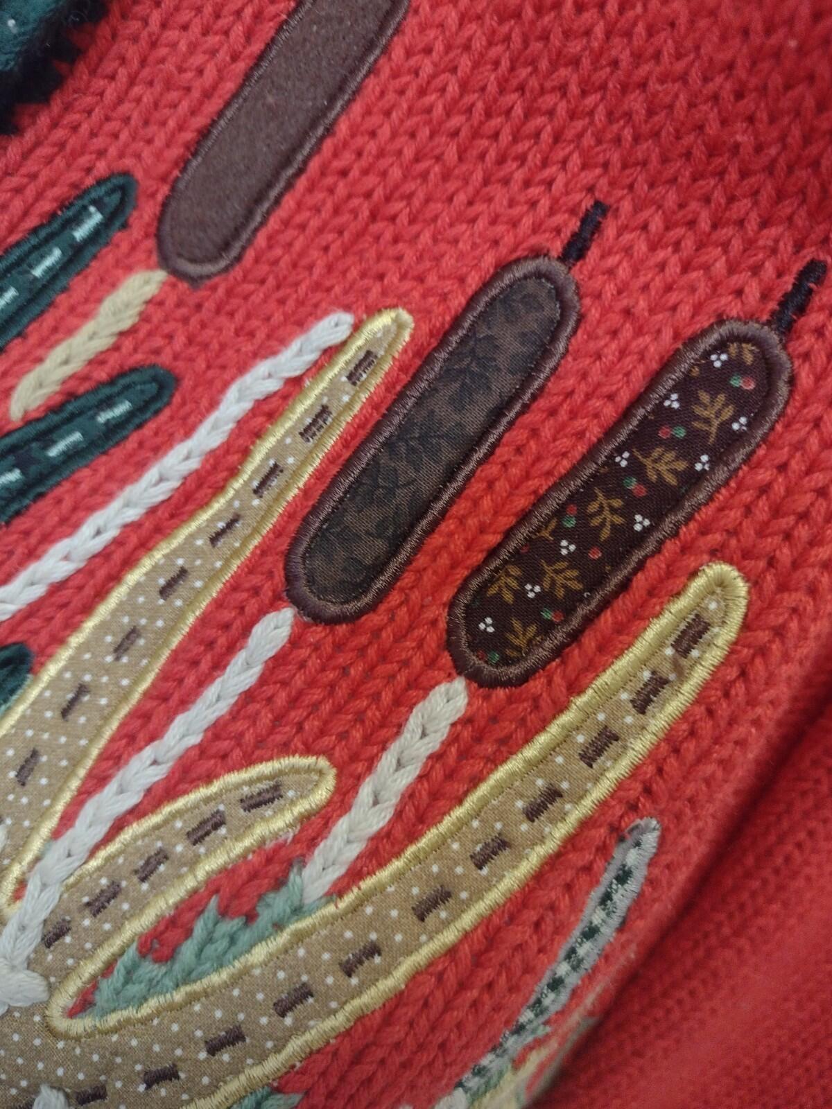 Orvis Ramie Cotton Duck Marsh Scene Sweater XS Wood Buttons Embroidered