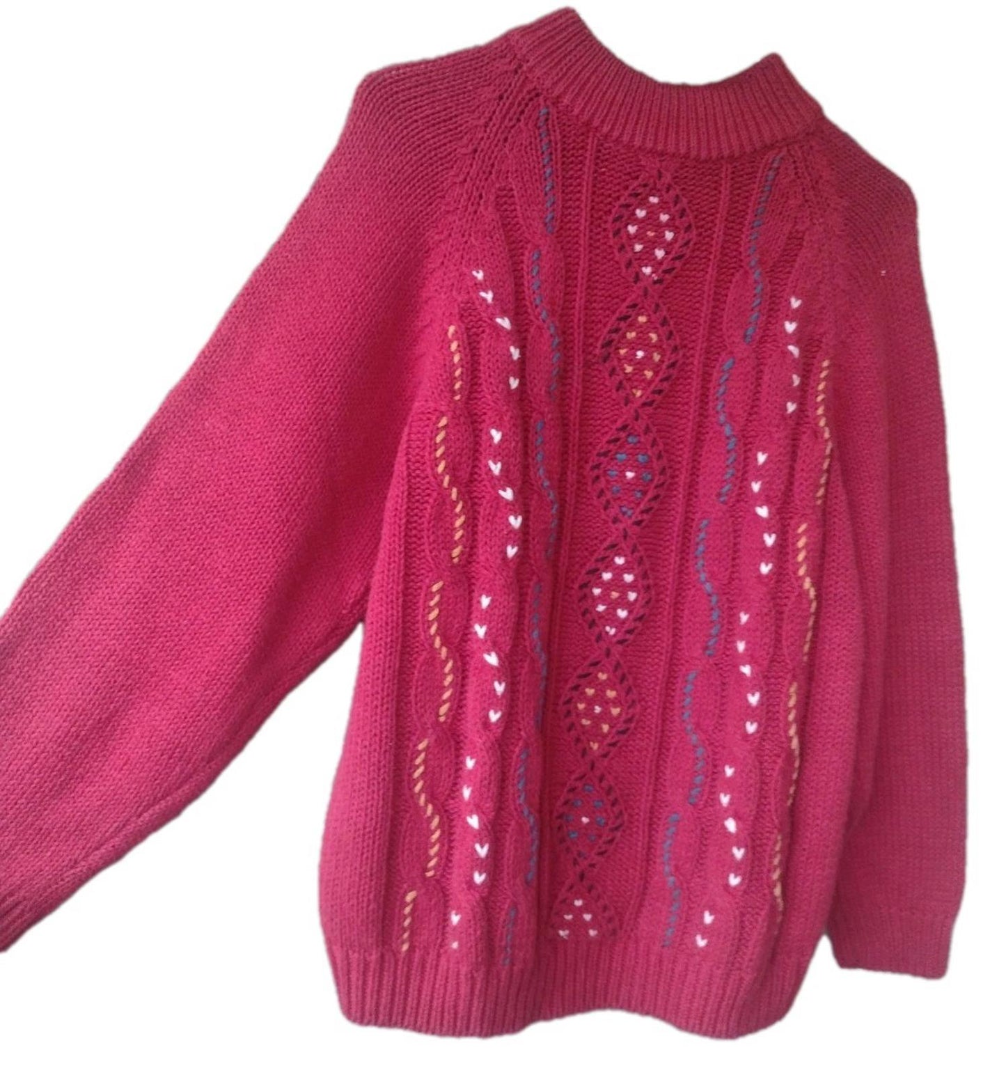 VTG 90s Max And Diane Red Embroidered Sweater Cable Knit Ramey Cotton Sz M