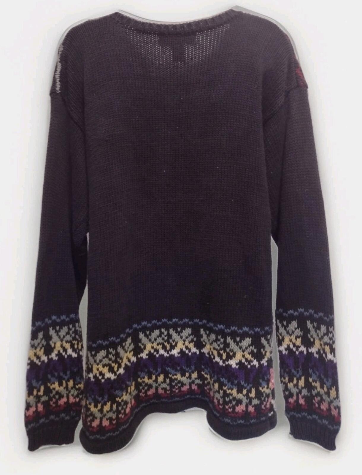 Vintage 80s Celina Yang Floral Intarsia Ramie Cotton Sweater L Hong Kong Knit