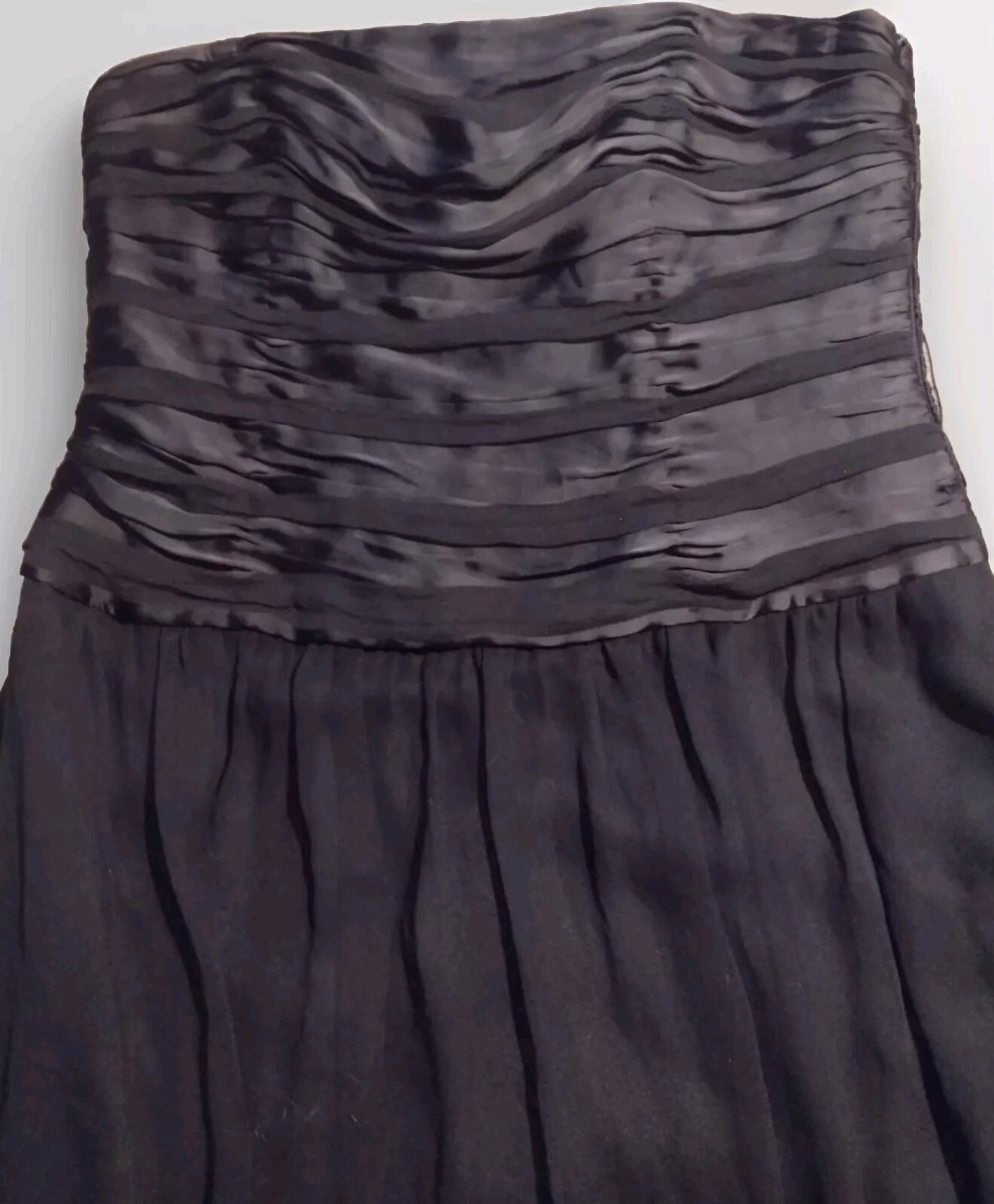 Black Chiffon And Satin Party Dress Knee Length Side Zip Pleated Bodice Sz 16