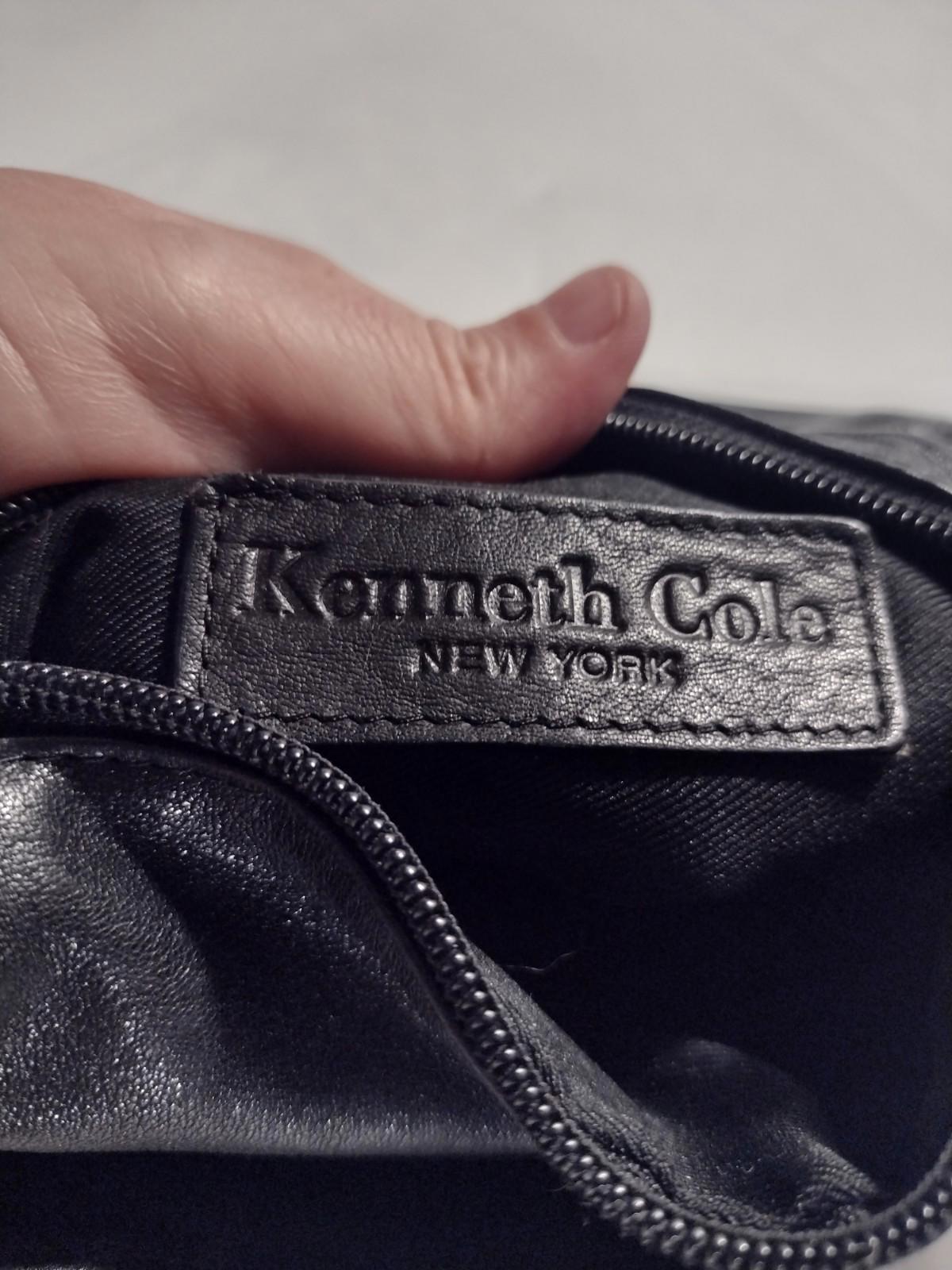 Kenneth Cole New York Small Should Bag Black Leather Outside Pocket Zip Closure