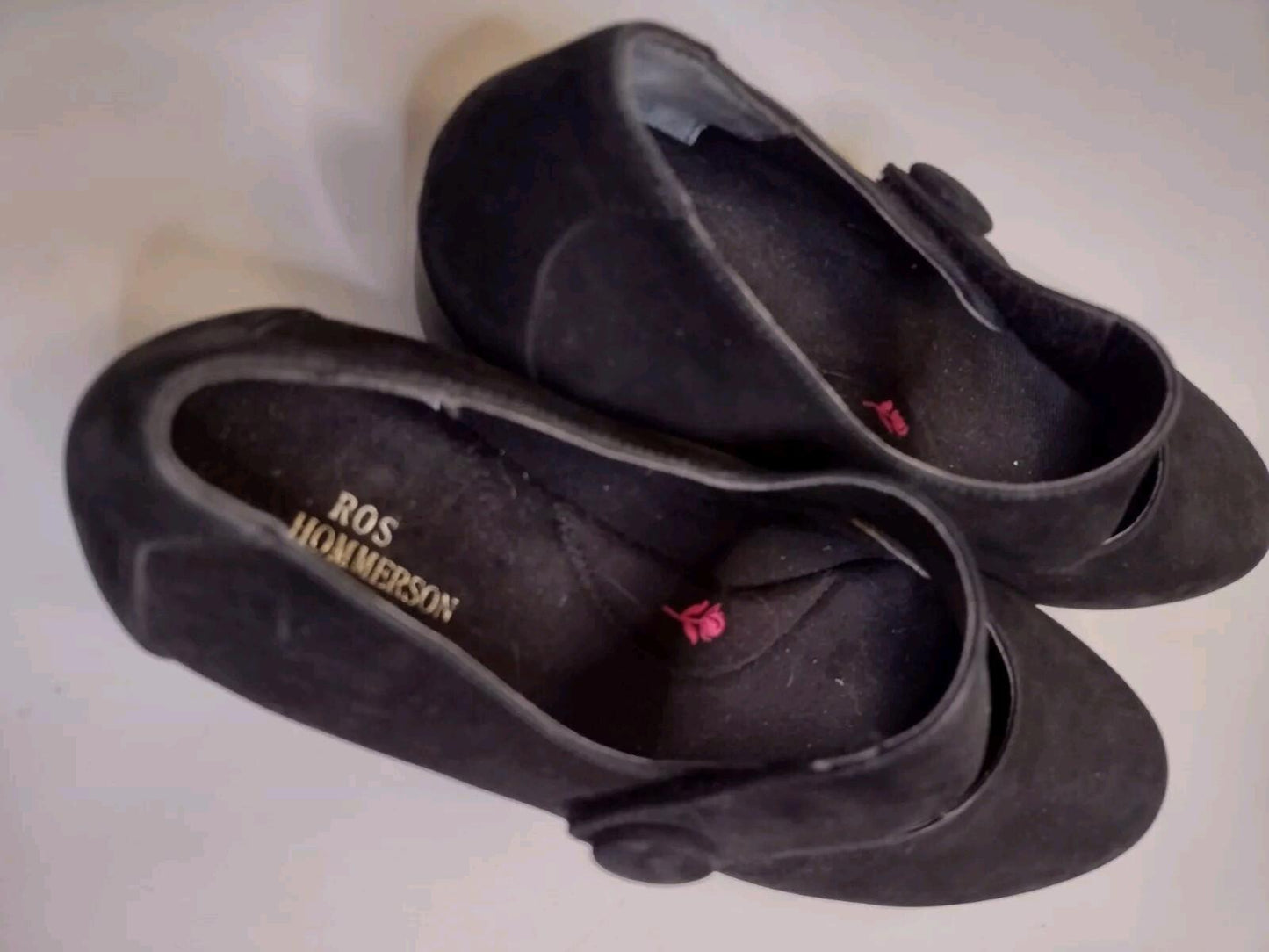 ROS HOMMERSON Shoes SZ 9.5 N Black  Suede Leather Grandma Core Mary Jane Wedge