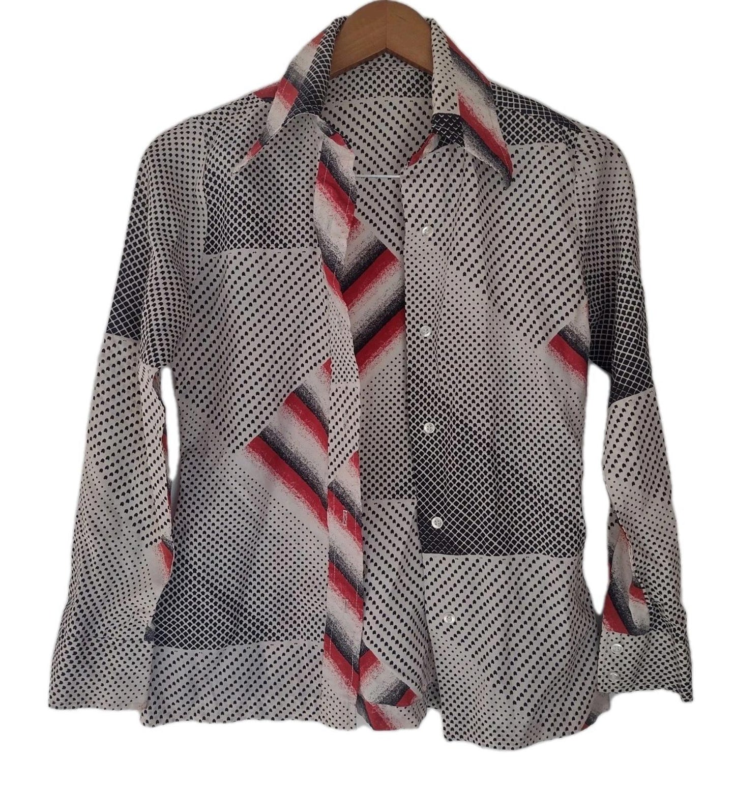 Vintage 70s ILGWU Abstract Print Shirt USA Made Spread Collar Sz S