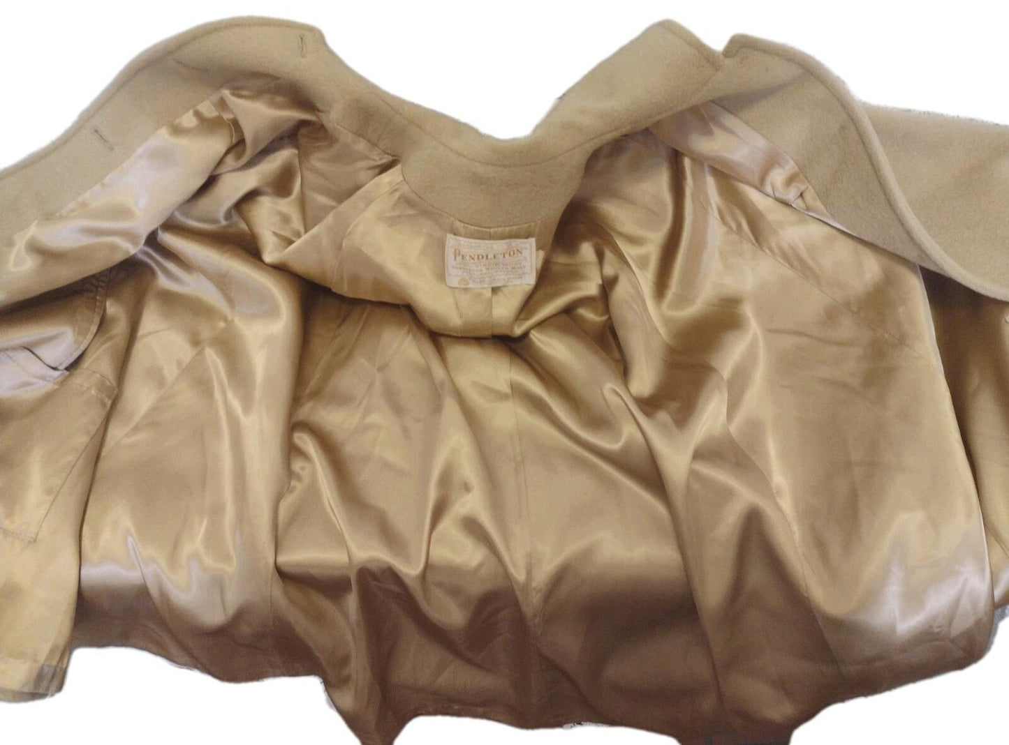 VTG 70s Pendleton 100% Virgin Wool Camel Cape Coat Arm Slits Satin Lined Sz 14