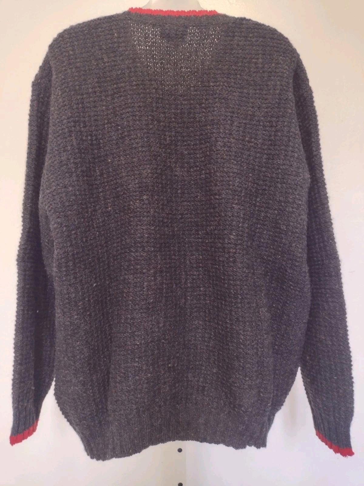 Madison Dry Goods Wool Blend Waffle Knit Sweater L USA Charcoal Red Trim