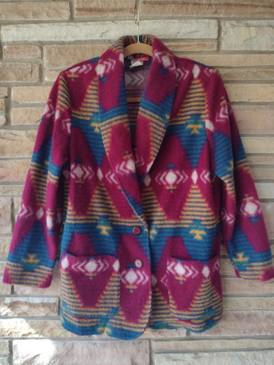 VTG Rare 90s Ivy·Wear Fleece Jacket M USA Aztec Alpaca Look Soft Acrylic RN53001