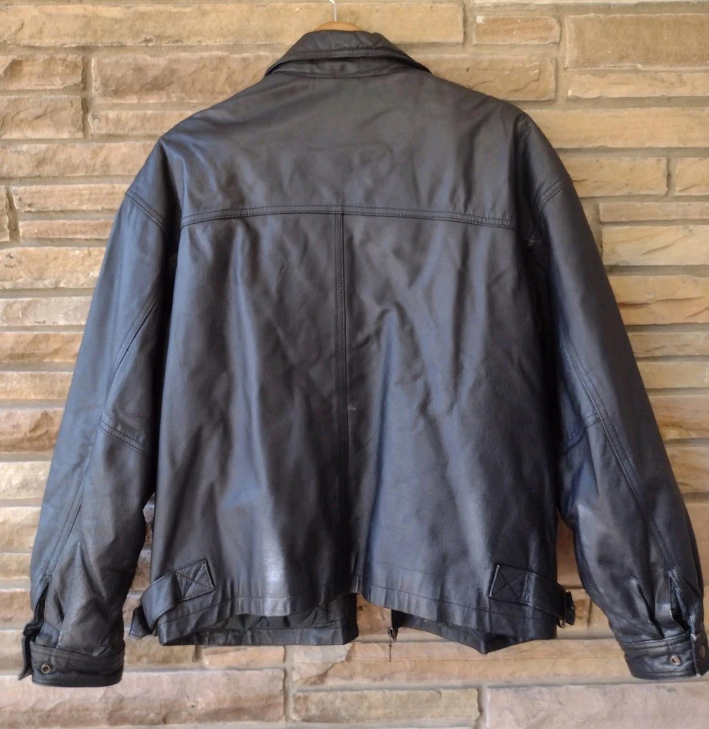 VTG City Streets Real Leather Black Moto Jacket L Y2K Brass YKK RN93677 Rare