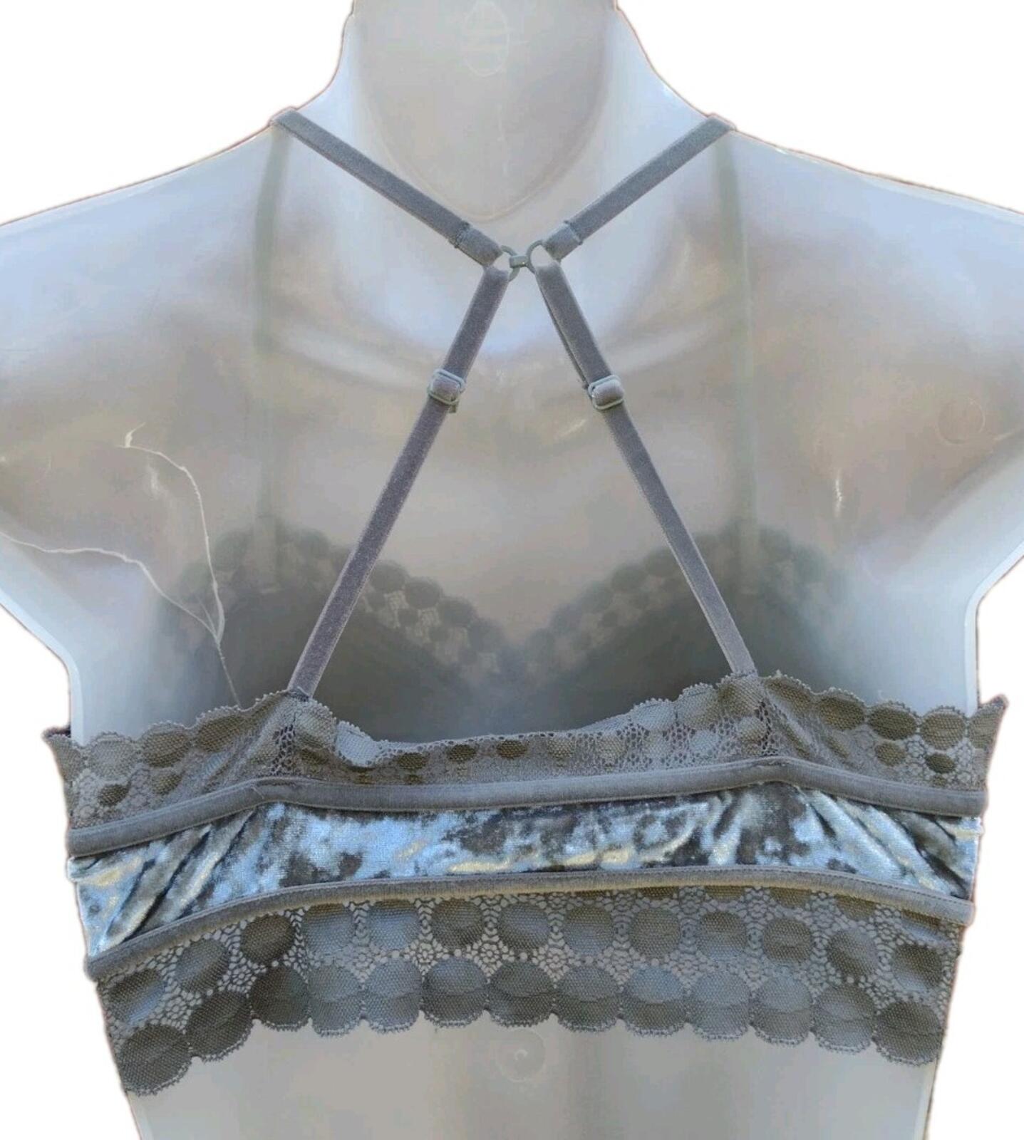 Aerie Gray Velvet Lace Bralette M Soft Goth Coquette Balletcore Lounge Bra