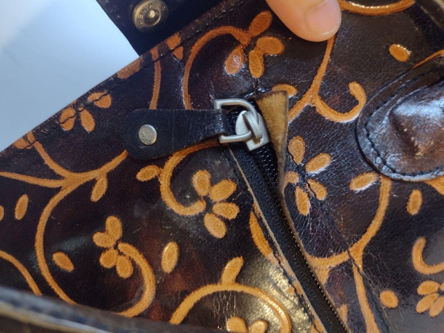 Vintage Embossed Floral Leather Tote Bag Brown Boho Western Artisan Shoulder Bag