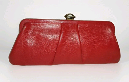 Vintage Red Pebbled Leather Clutch Purse Envelope Handbag Falcon Zip Classic