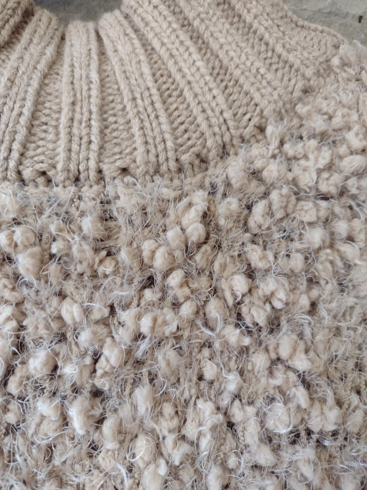 Express Teddy Bear Sweater Tan Mock Neck Soft Cozy Sweater Size S