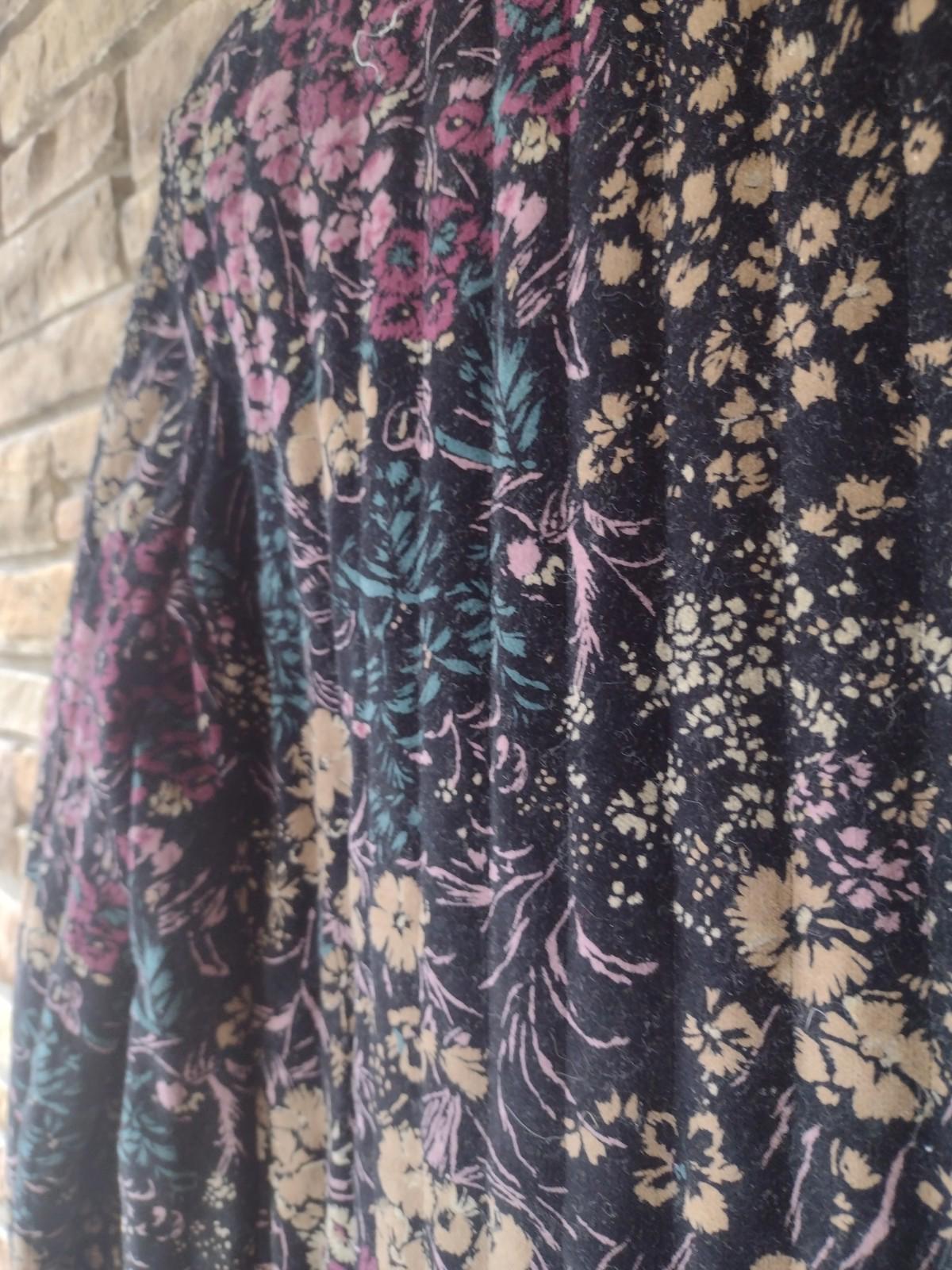 Vintage 80s Quilted Velvet Floral Jacket Toggle Buttons Mandarin Collar Lot 9/10