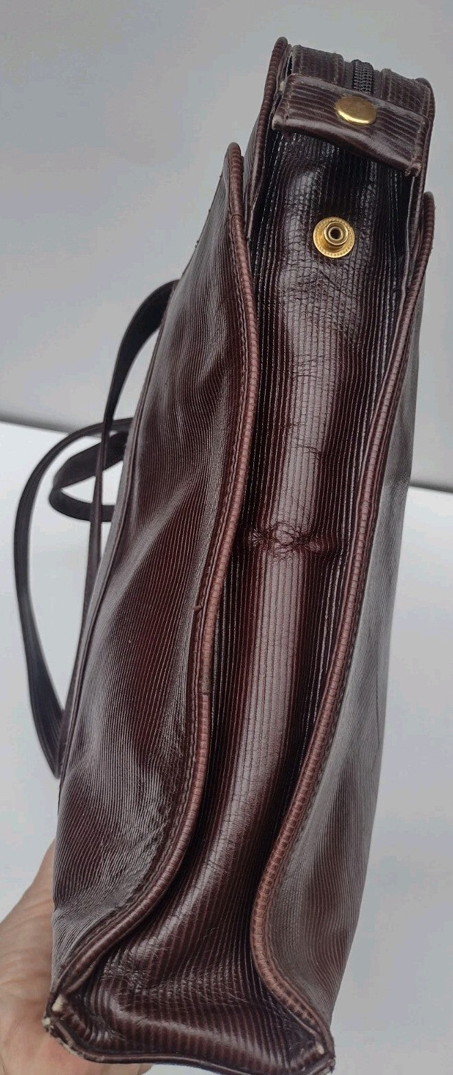 Vintage Bloomingdale’s Italy Briefcase Tote Brown Ribbed Work Laptop Bag