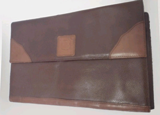 VTG 70s AKA Sorority Leather Folio Portfolio Embossed Shield Brown Document Case