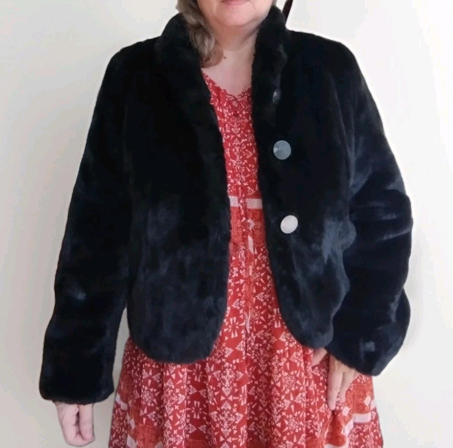 New i.e. Vintage Style Faux Mink Black Short Coat Sz L MSRP $143