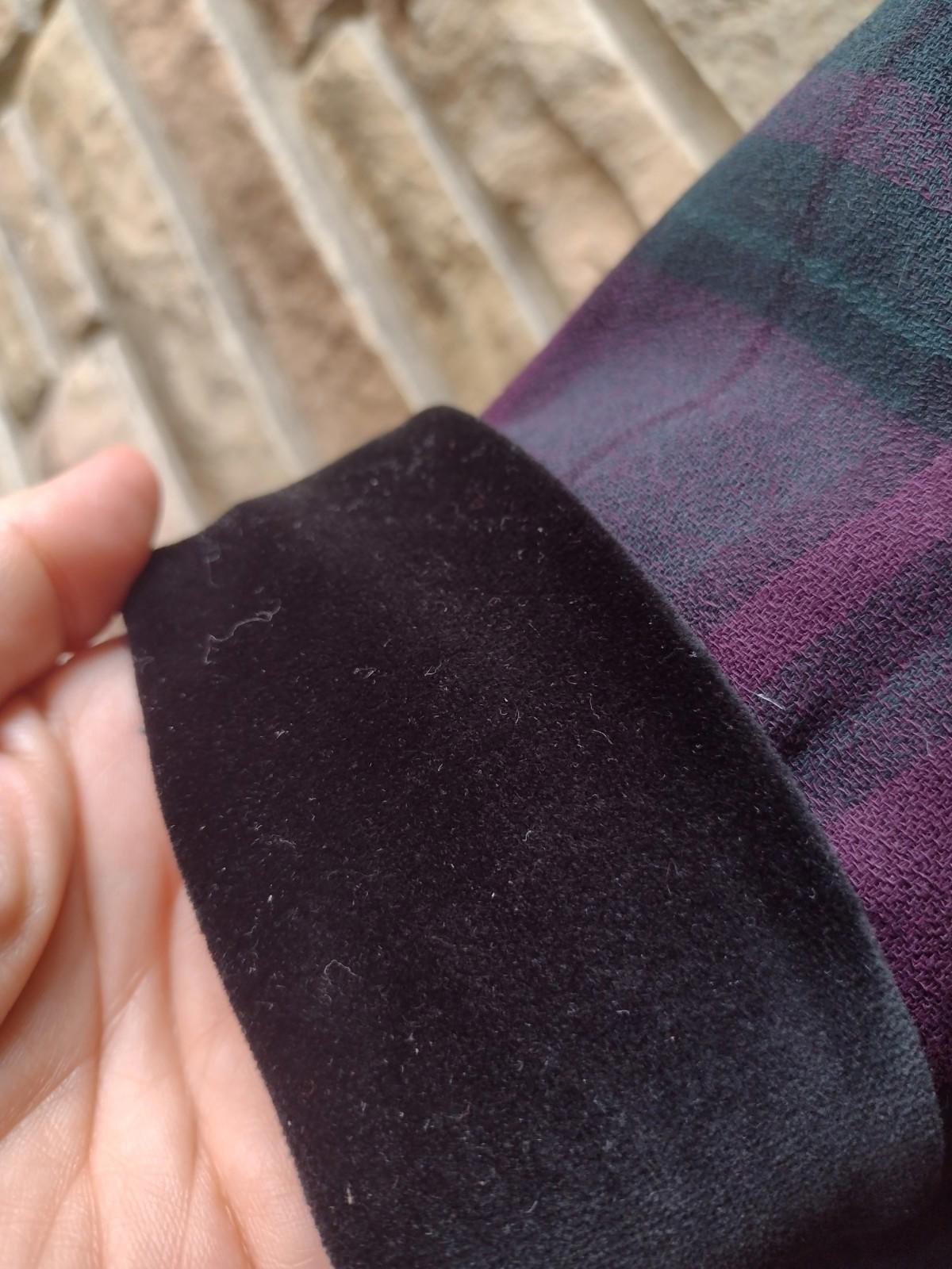 VTG Kasper ASL Petite Dress Coat Womens Green Plaid Flannel Velvet Collar Cuffs