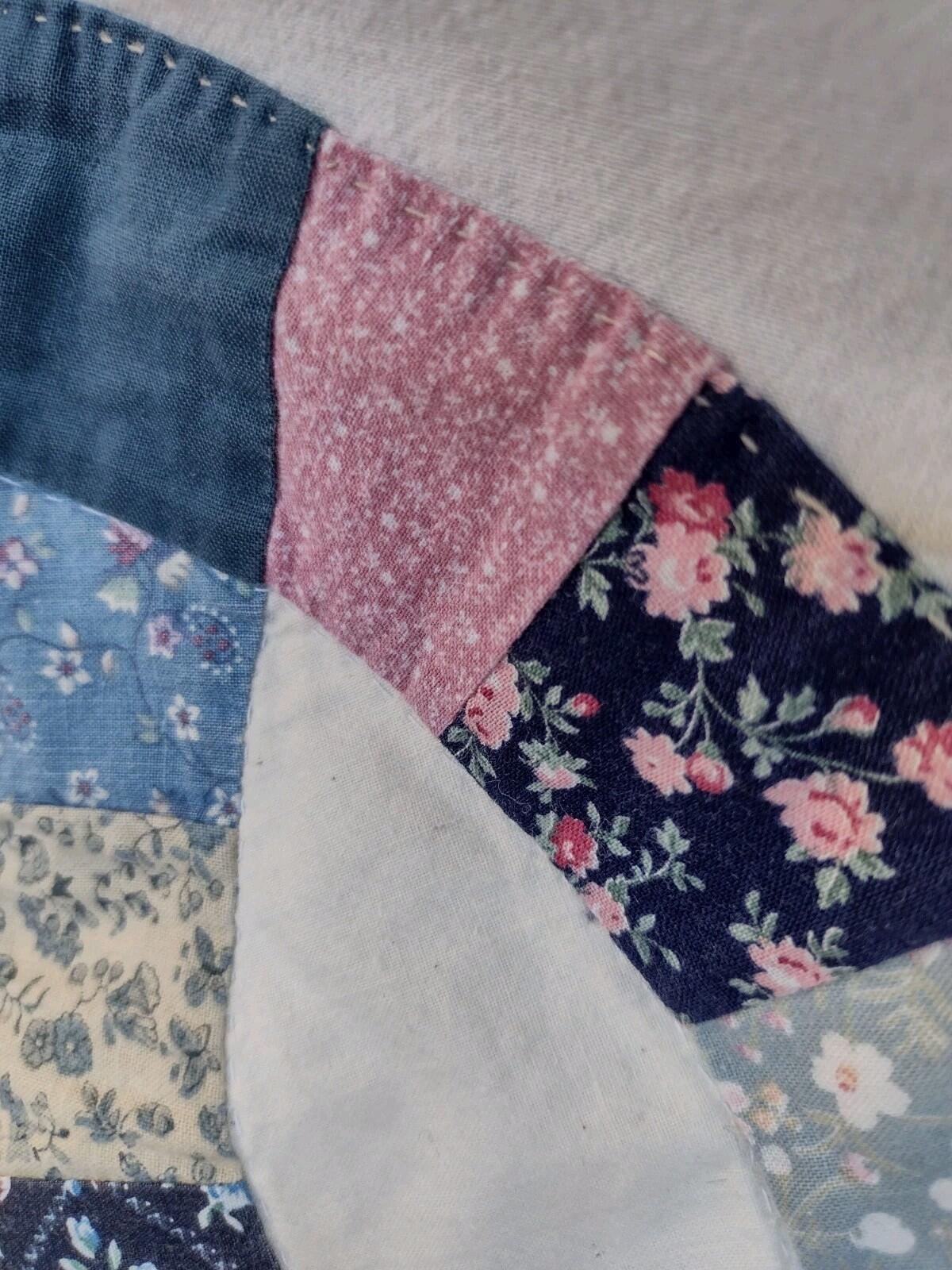 Handmade Calico Patchwork Pillow Shams Pair Ruffle Cottage Prairie Vintage 80s