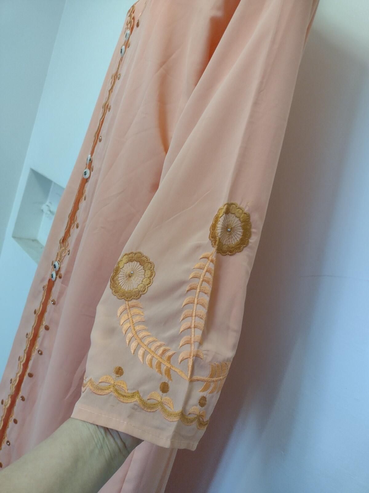 Lai Man Fashion Peach Embroidered Chiffon Tunic Dress Set XXL NWT Beaded