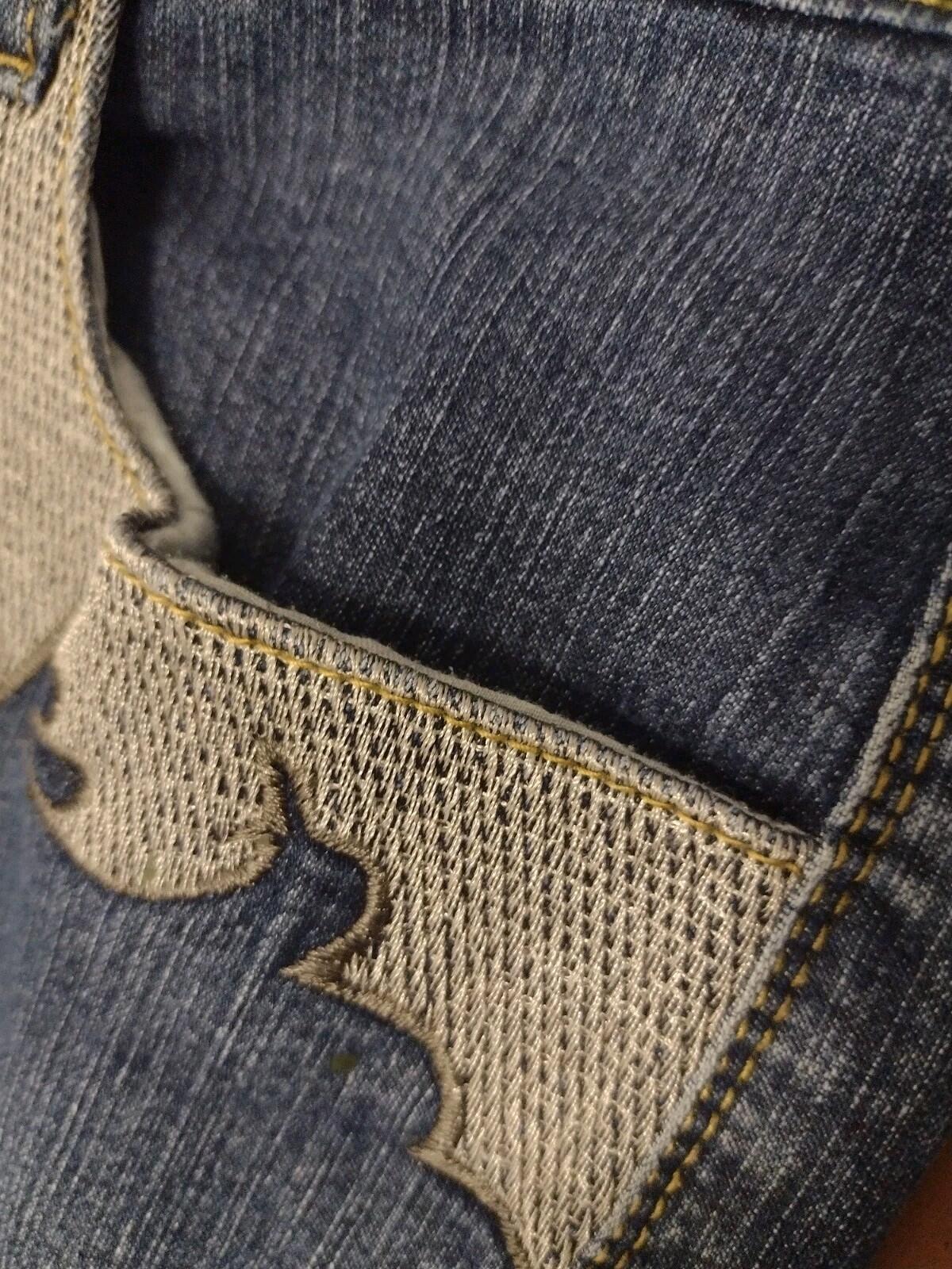 CosJeans Y2K Embroidered Rhinestone Denim Jeans Size 10 Missing Button