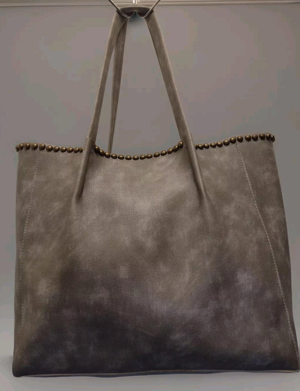 B-Low the Belt Gray Vegan leather tote bag W Brass Studs