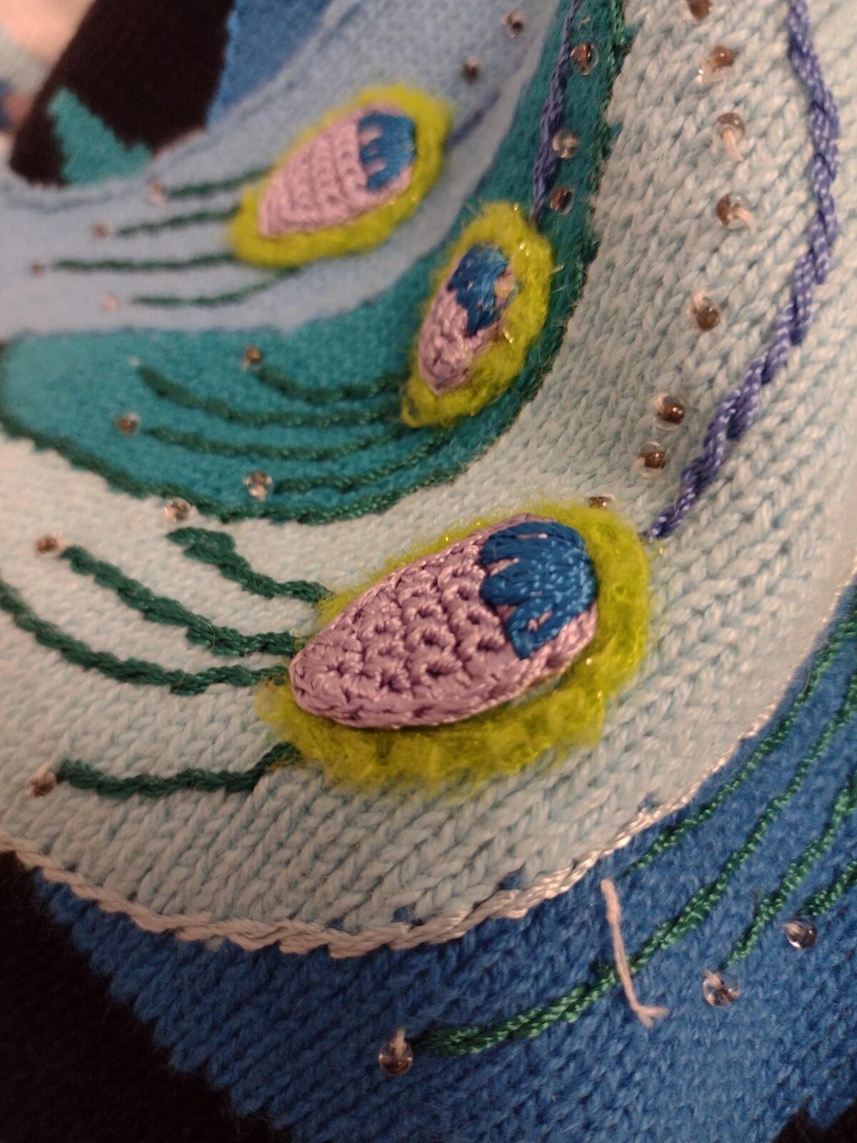 Storybook Knits Regal Plumage Peacock Cardigan L Embroidered