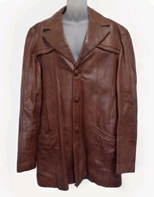 Vintage 70s Bernardo Mexico Leather Jacket 46 Cognac Brown Western Style