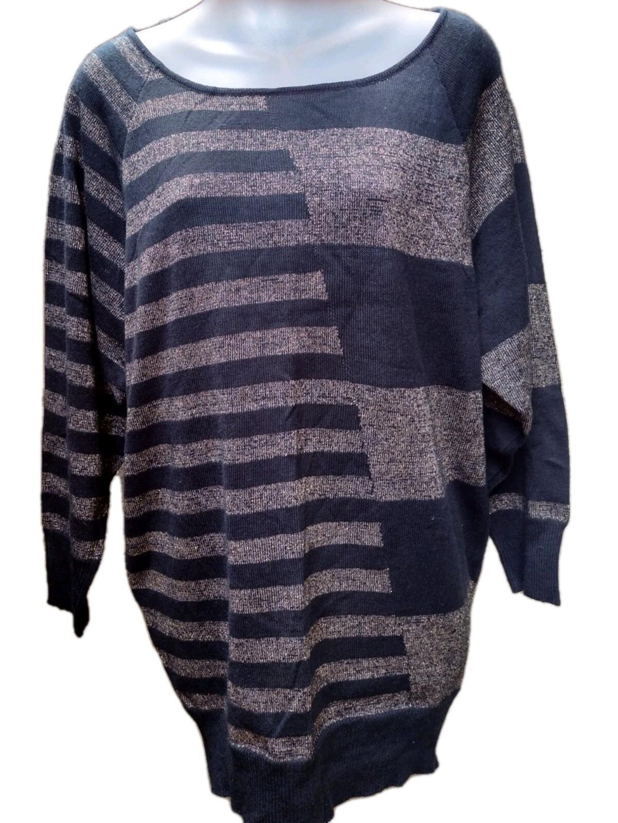 VTG 80s Belle du Jour Metallic Stripe Tunic Sweater Deadstock Acrylic L Dolman