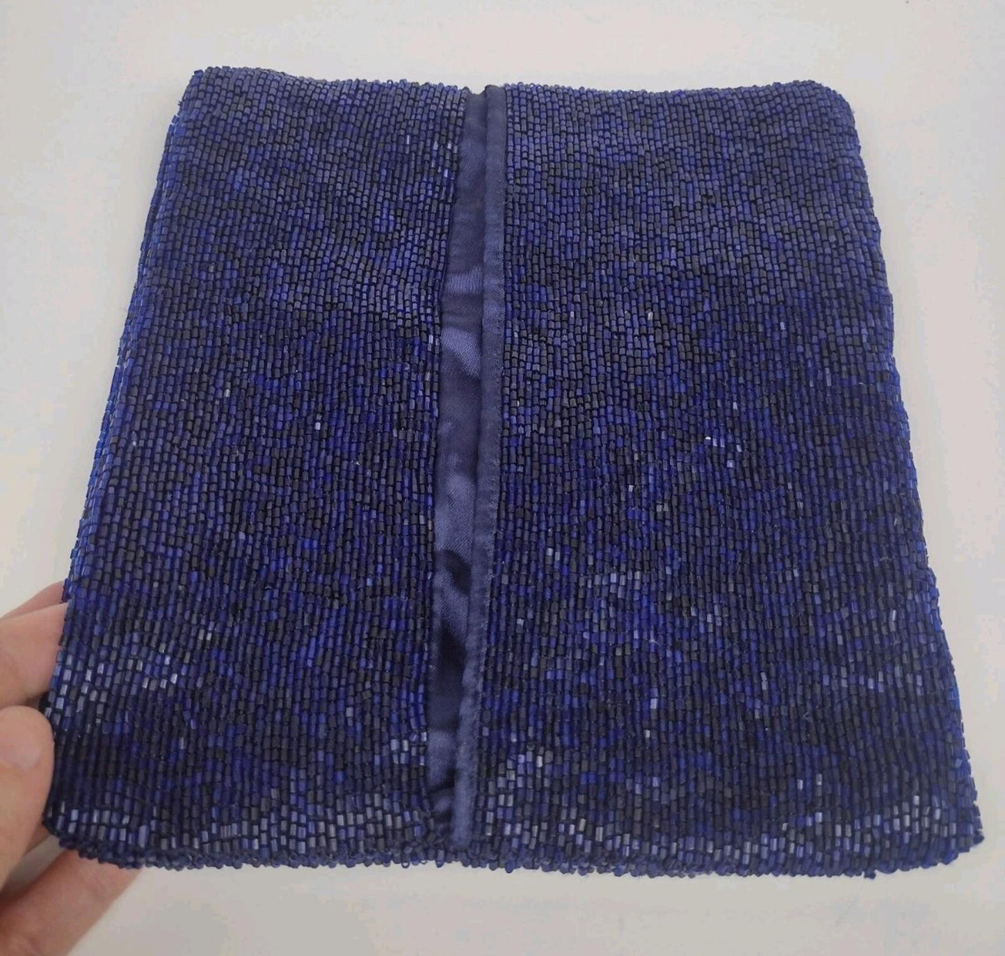NWOT  Navy Beaded Envelope Style Clutch Extendible Royal Blue Bugle Beads