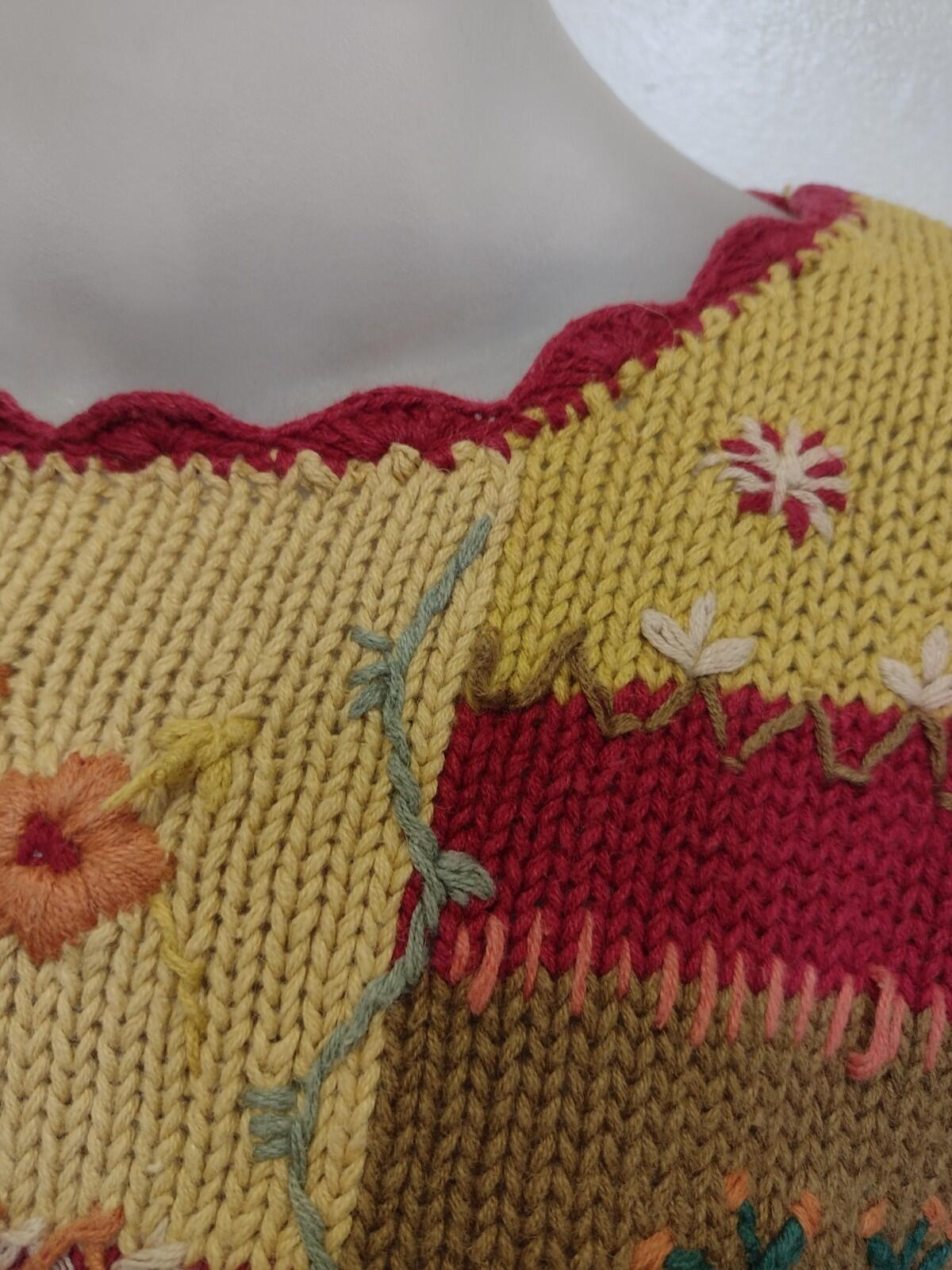Vintage Reed Hunter Patchwork Floral Grandma Sweater M Hong Kong Hand Knit