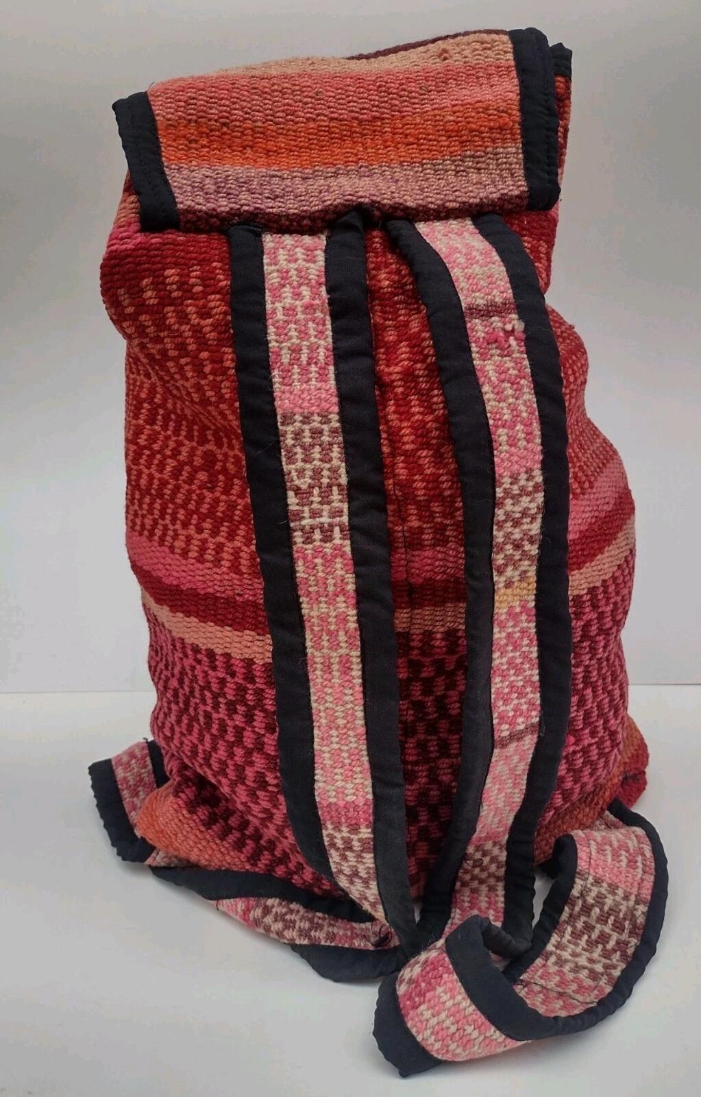 Vintage Handwoven Boho Backpack Wool Tassel Artisan Festival
