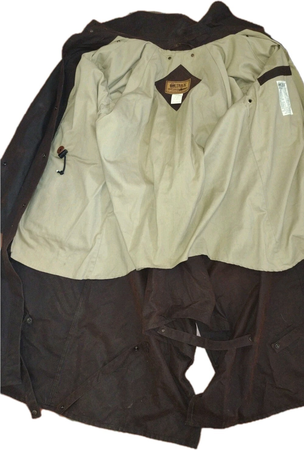 Vintage Outback Oilskin Drover Duster Coat Brown Western Ranch Equestrian L
