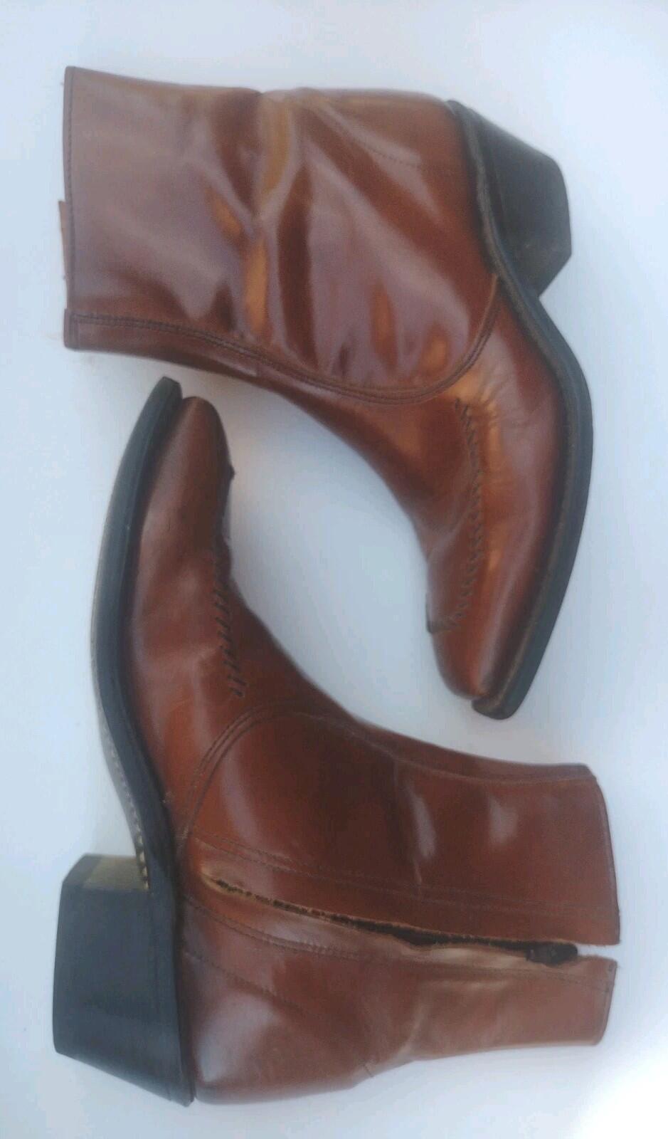 Wrangler Western Ankle Boots USA Vintage 60s Leather Zip Cuban Heel 7D