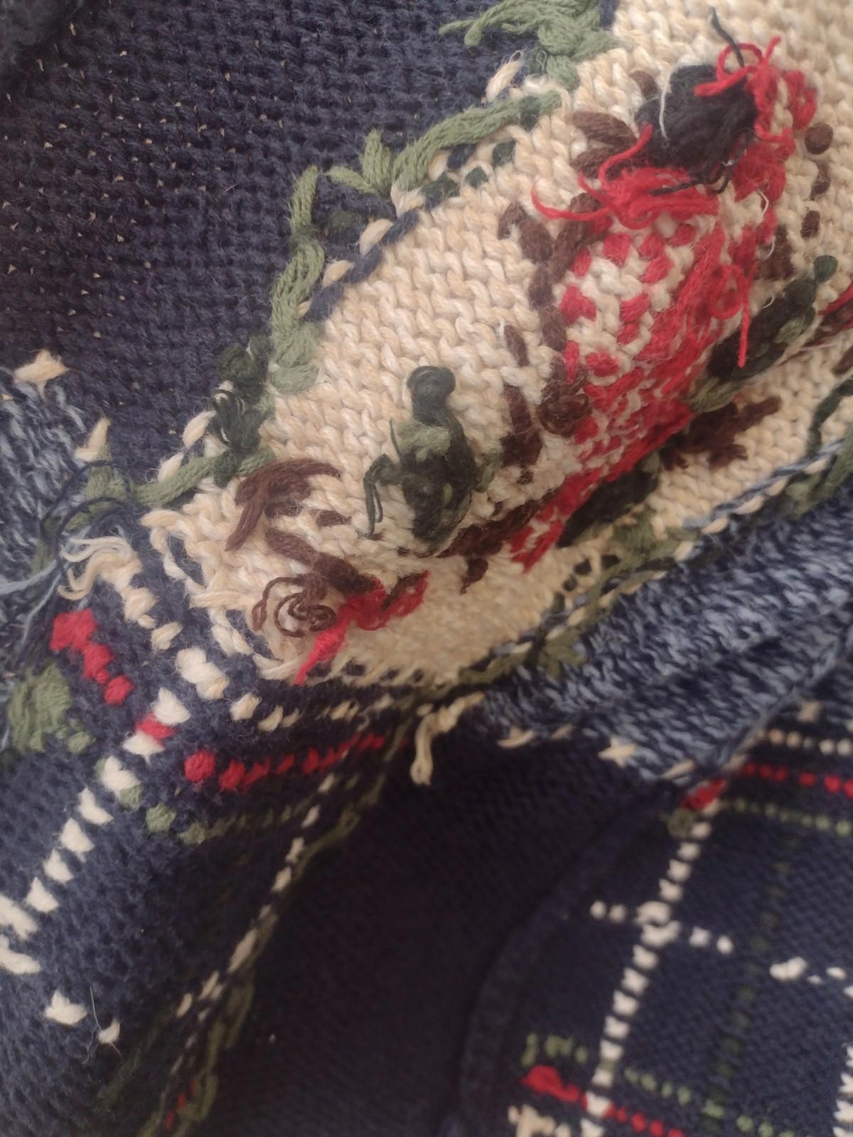 Nutcracker Ramie Cotton Blue Patchwork Cardinal Holiday Sweater Medium