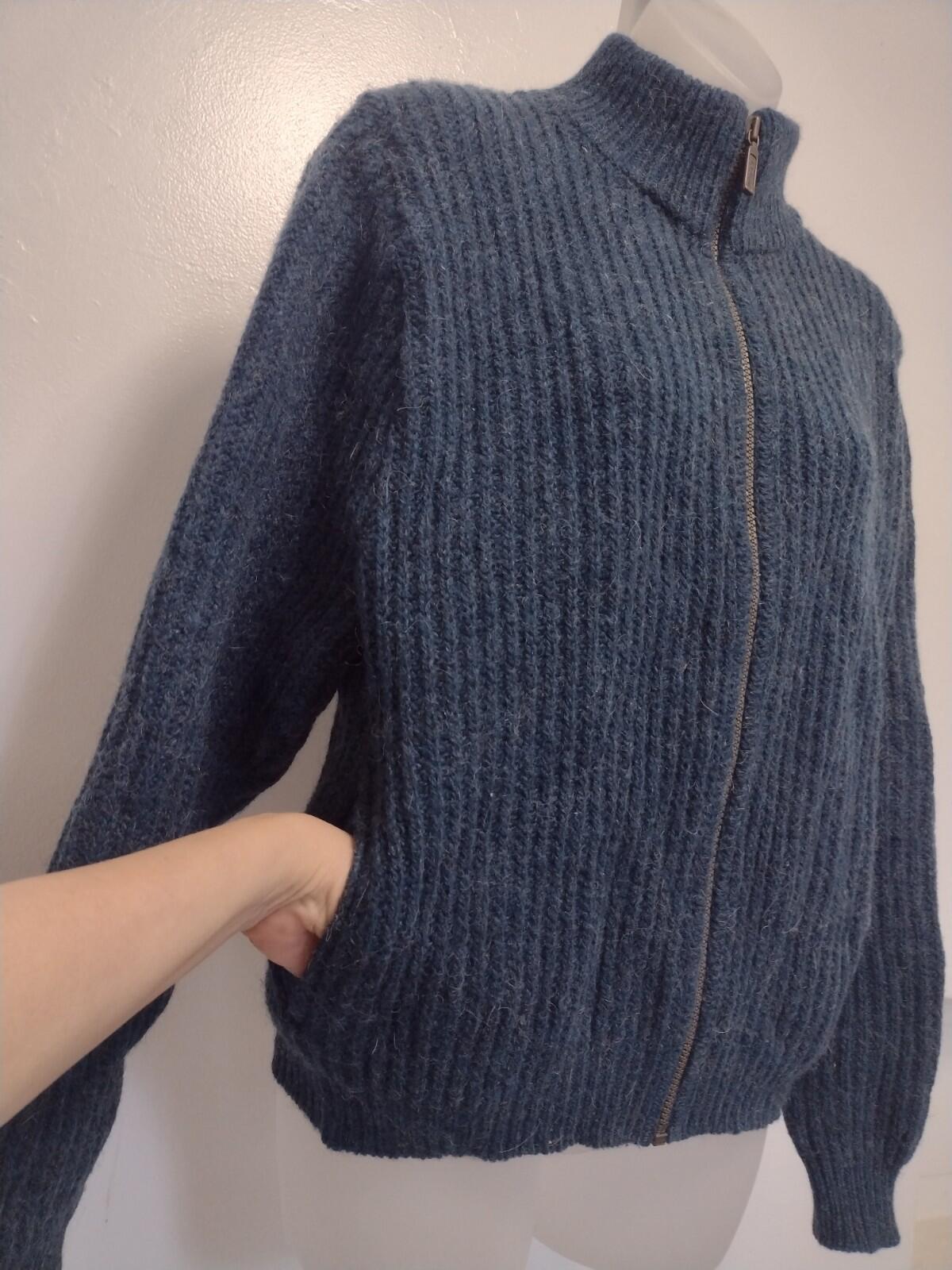 VTG 80s LL Bean USA Wool Alpaca Zip Sweater Sz Small Teal Metal Zipper, Pockets