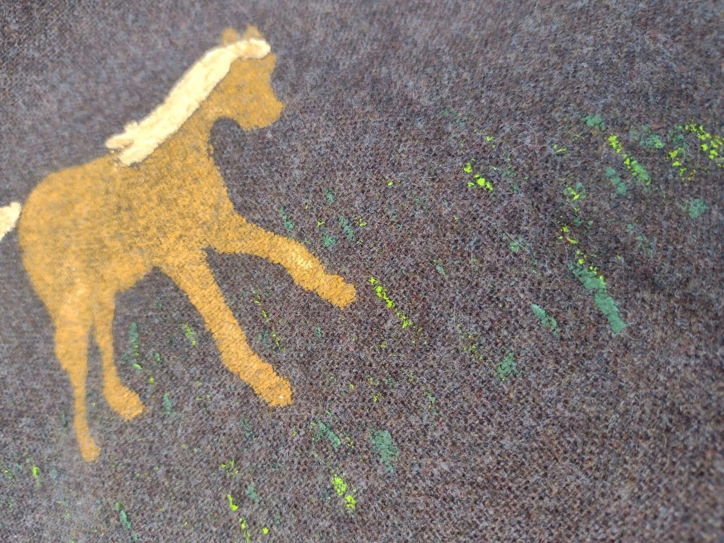 VTG 60s Hand Painted Horse Wool Wrap Skirt Boho Western Folk Art Equestrian S/M