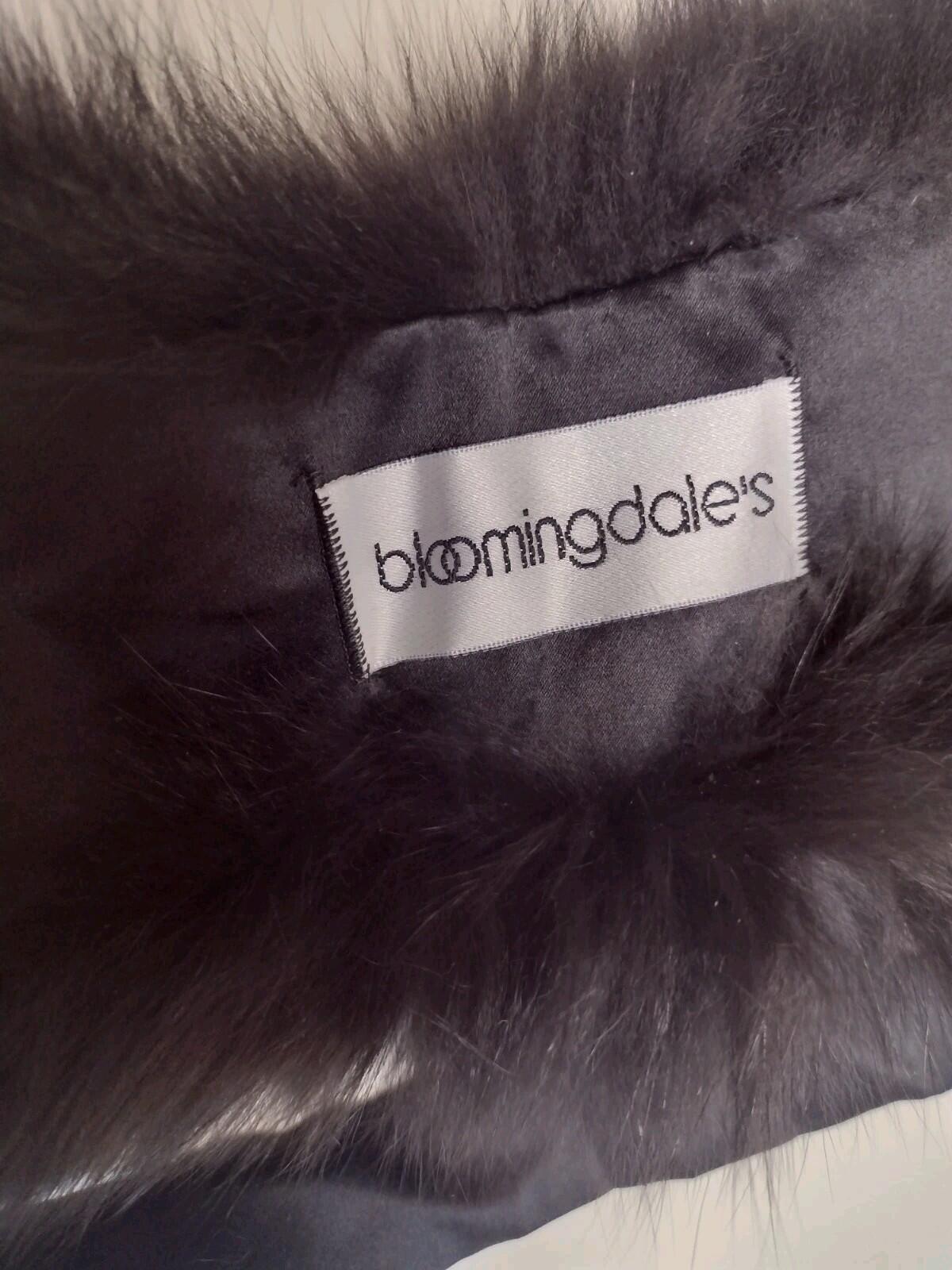 Vintage Bloomingdale’s Fox Fur Collar Black Satin Ribbon Tie Luxe Wrap NWOT