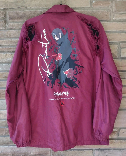 Primitive Naruto Itachi Bomber Jacket S Maroon Anime Rare Distressed Streetwear