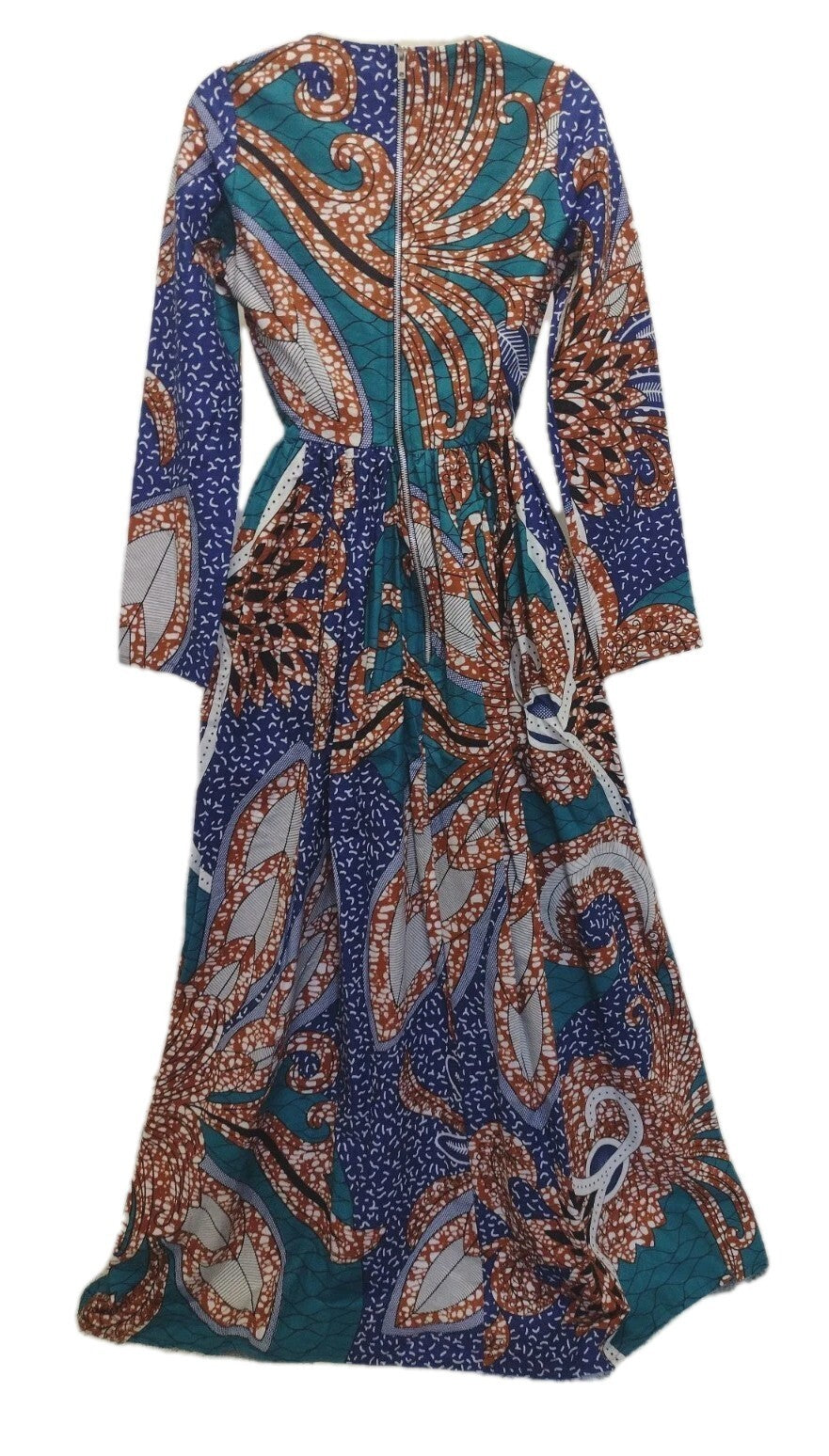 Grass-Fields African Print Ankara Maxi Dress Pockets Lined Boho Size 8