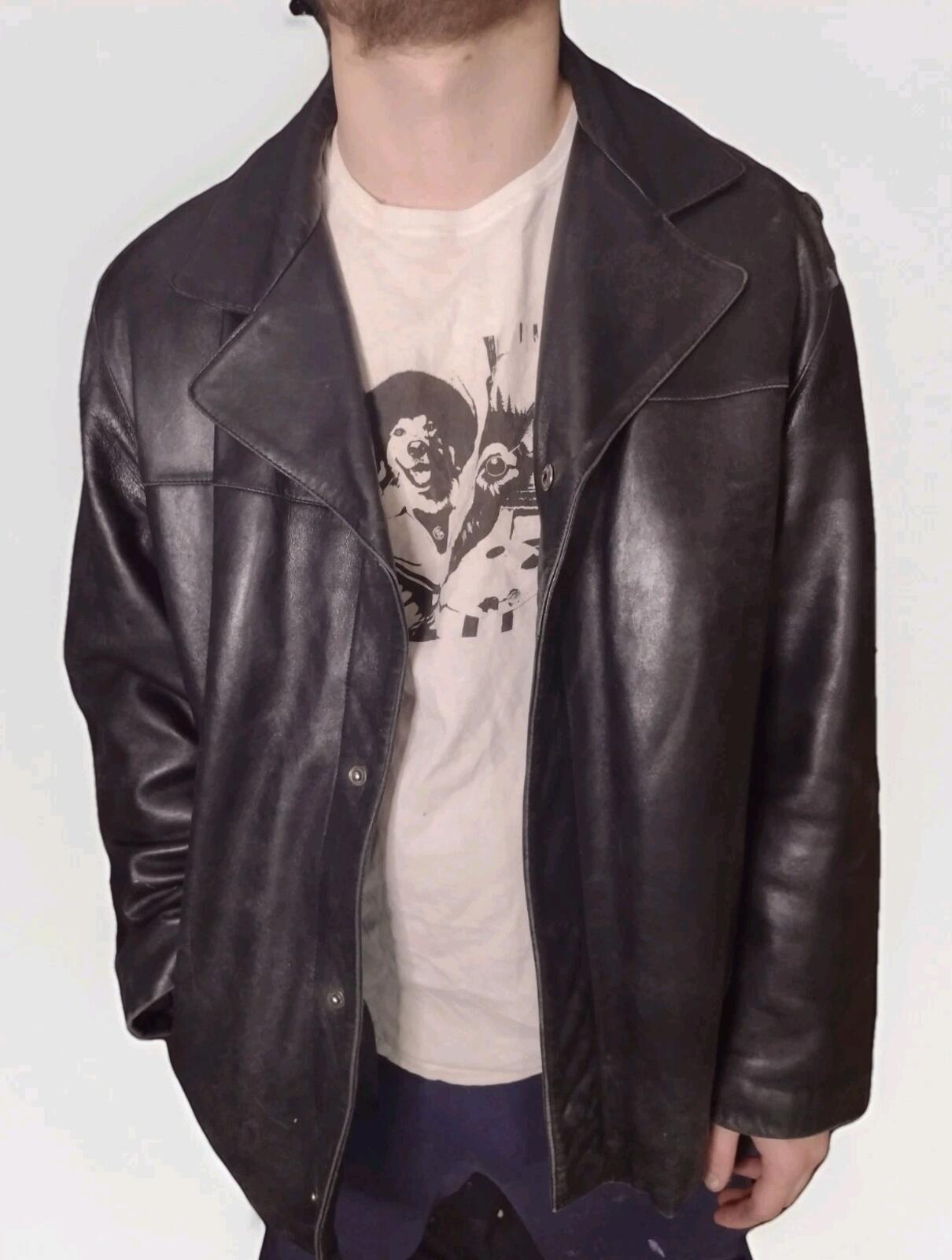 Black Old Stock Vintage Guess Butter Soft Leather Jacket W Removable Liner L